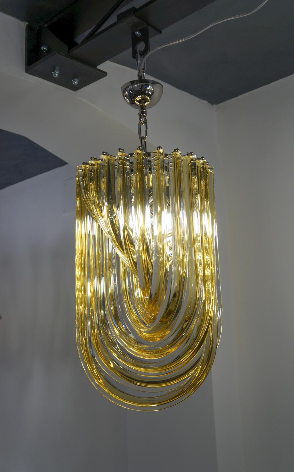 Carlo Nason Mid-Century Modern Amber Two Murano Glass Curve Chandelier, 1984 For Sale 8