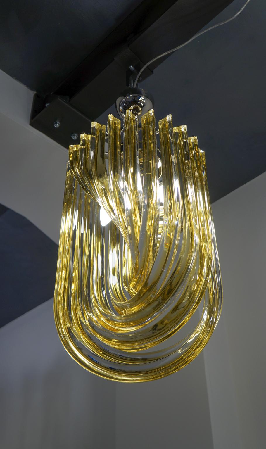 Carlo Nason Mid-Century Modern Amber Two Murano Glass Curve Chandelier, 1984 For Sale 9