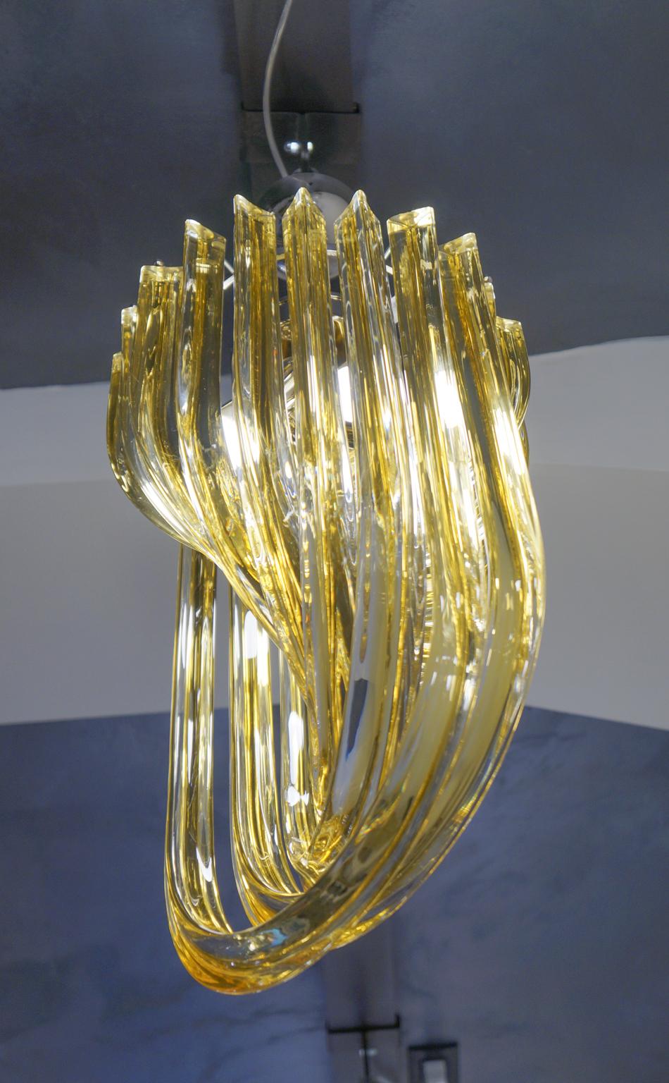 Carlo Nason Mid-Century Modern Amber Two Murano Glass Curve Chandelier, 1984 For Sale 10