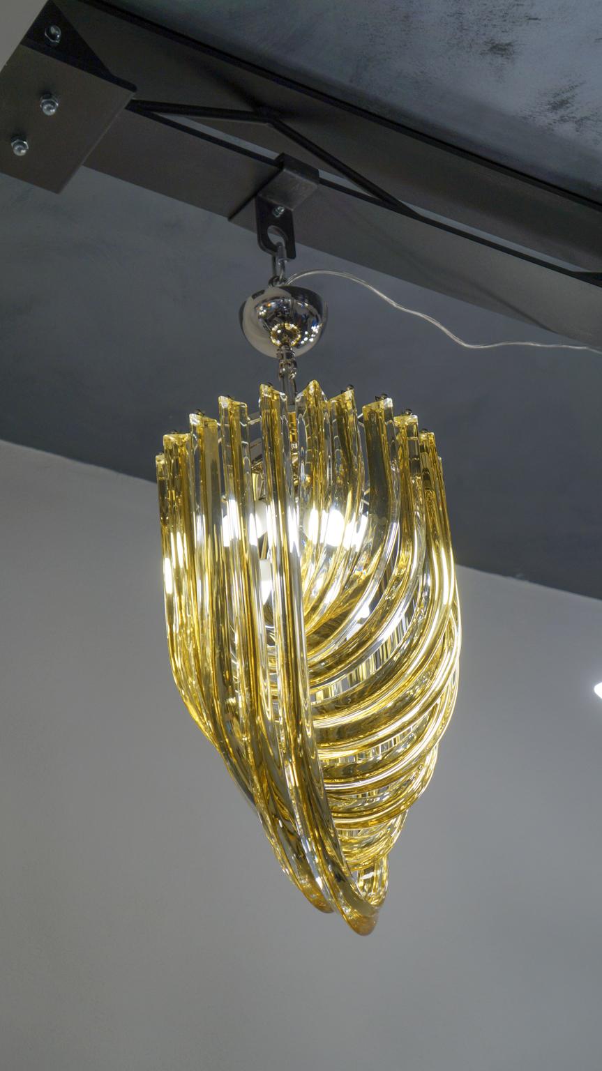 Carlo Nason Mid-Century Modern Amber Two Murano Glass Curve Chandelier, 1984 For Sale 11