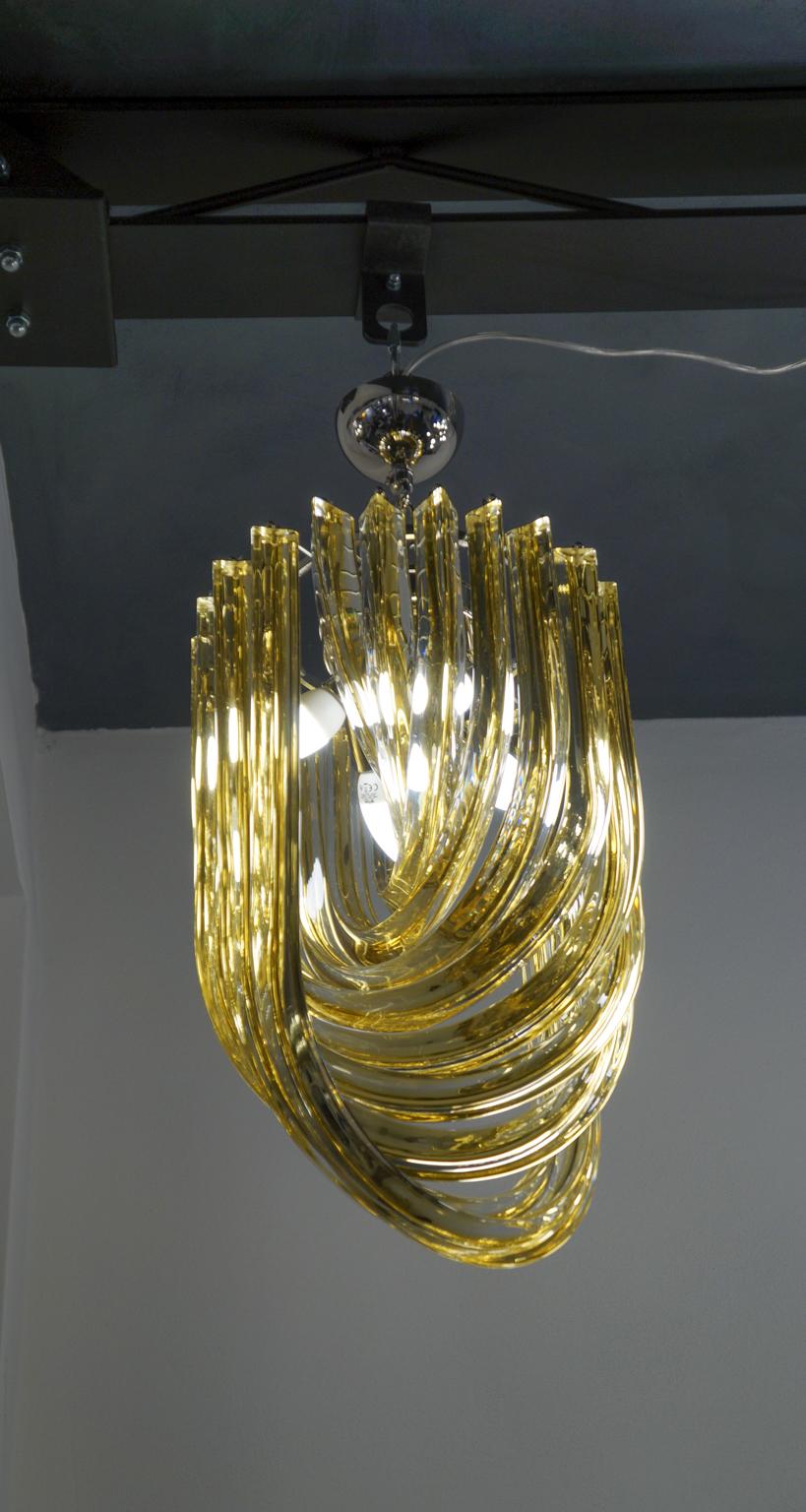 Carlo Nason Mid-Century Modern Amber Two Murano Glass Curve Chandelier, 1984 For Sale 12