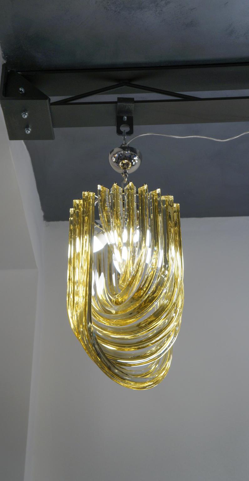 Carlo Nason Mid-Century Modern Amber Two Murano Glass Curve Chandelier, 1984 For Sale 13