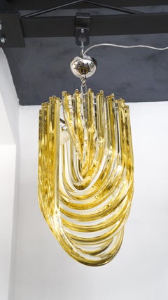 Carlo Nason Mid-Century Modern Amber Two Murano Glass Curve Chandelier, 1984