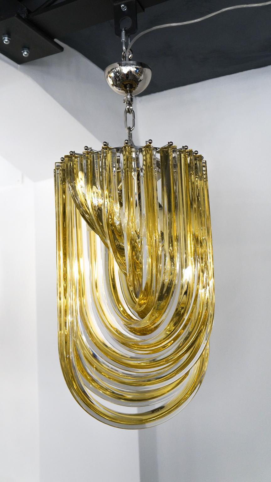 Carlo Nason Mid-Century Modern Amber Two Murano Glass Curve Chandelier, 1984 For Sale 1