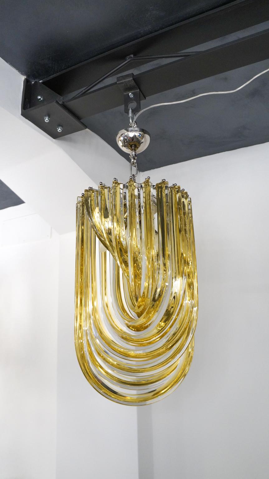 Carlo Nason Mid-Century Modern Amber Two Murano Glass Curve Chandelier, 1984 For Sale 2
