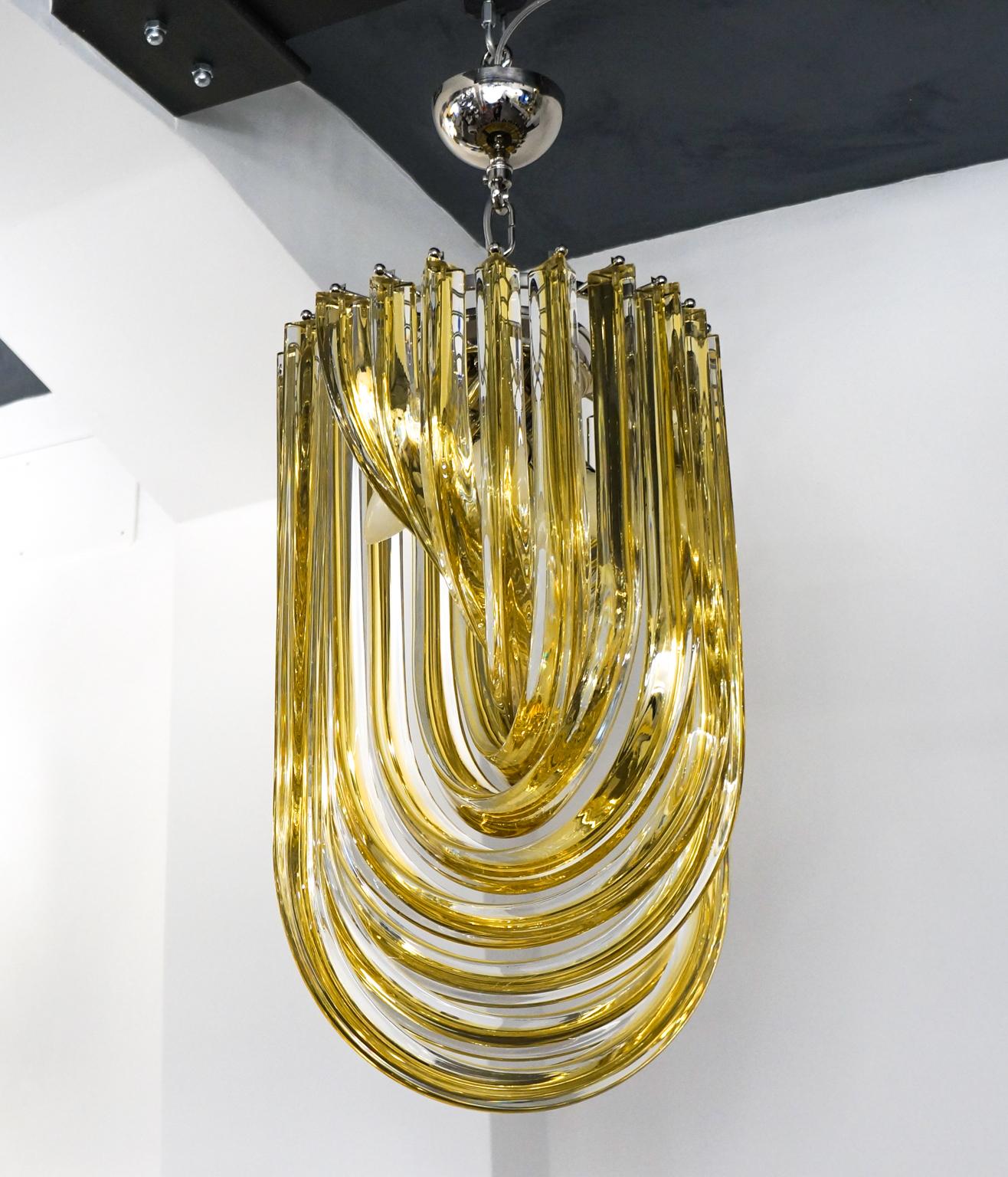 Carlo Nason Mid-Century Modern Amber Two Murano Glass Curve Chandelier, 1984 For Sale 3