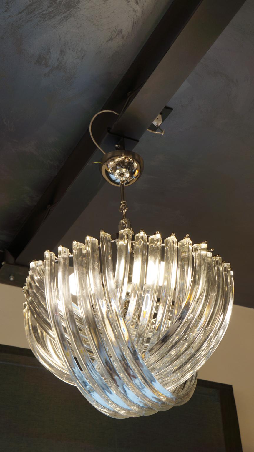 Italian Carlo Nason Mid-Century Modern Crystal Curvati Murano Glass Chandelier, 1976 For Sale