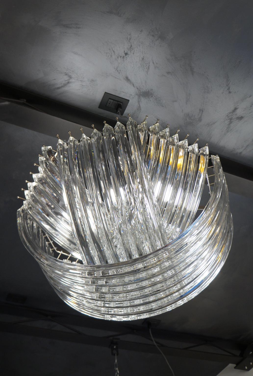Carlo Nason Mid-Century Modern Crystal Curvati Murano Glass Chandelier, 1984 For Sale 3