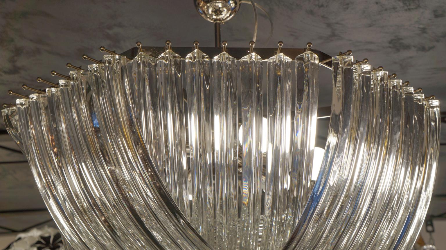 Italian Carlo Nason Mid-Century Modern Crystal Curvati Murano Glass Chandelier, 1984 For Sale