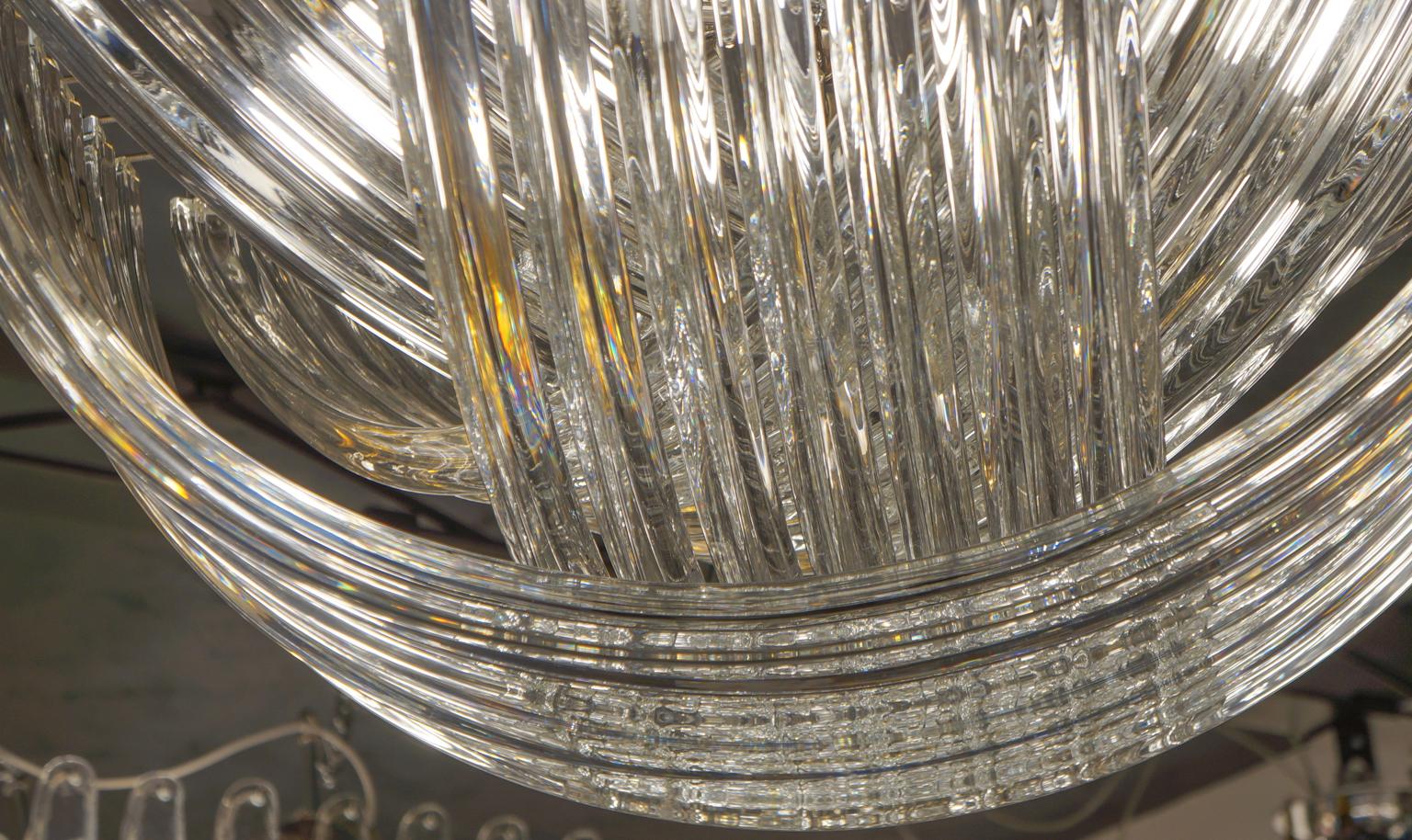 Metal Carlo Nason Mid-Century Modern Crystal Curvati Murano Glass Chandelier, 1984 For Sale