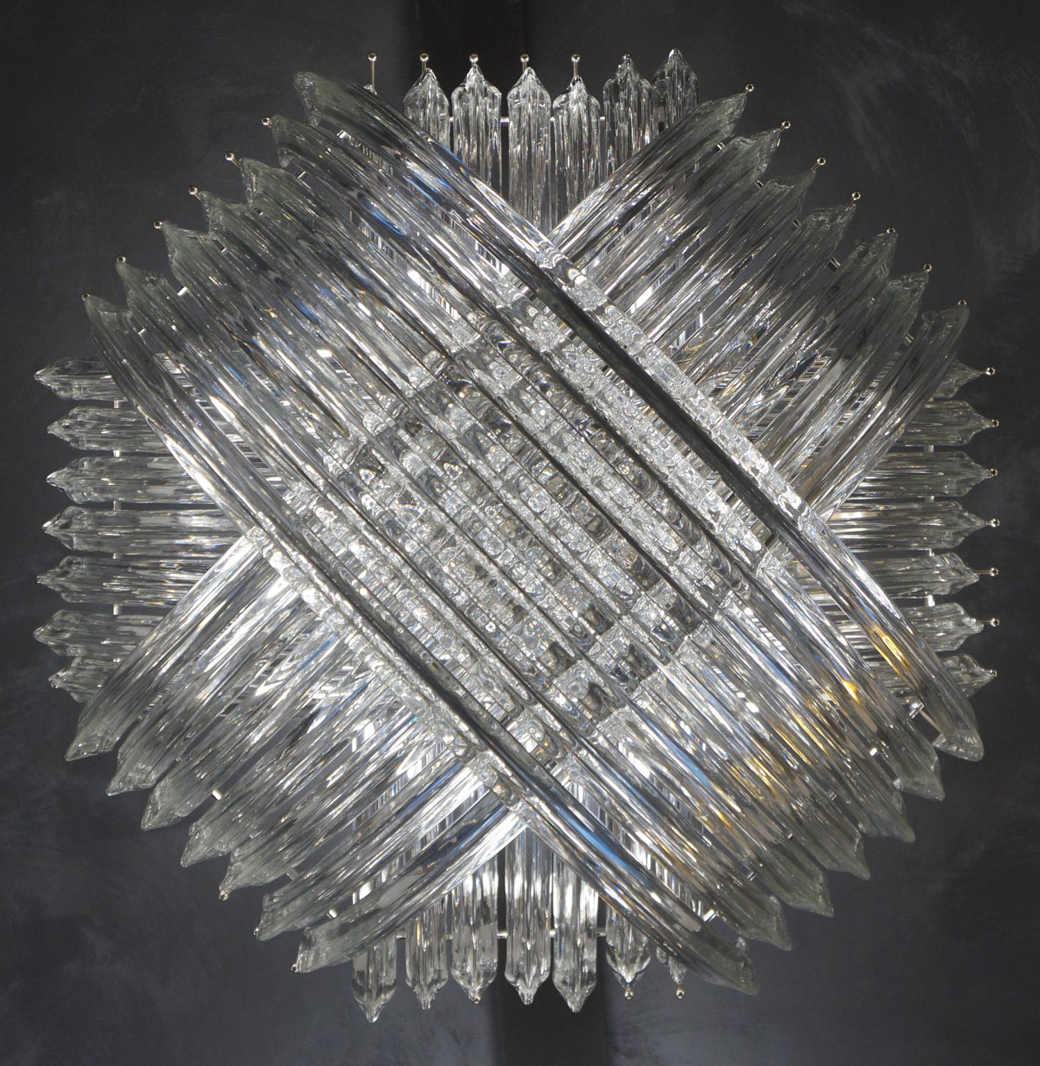 Carlo Nason Mid-Century Modern Crystal Curvati Murano Glass Chandelier, 1984 For Sale 1