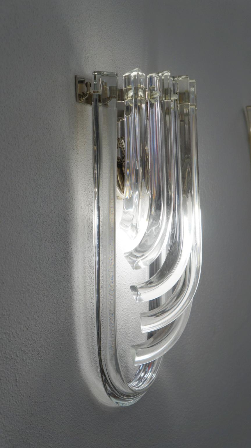 Carlo Nason Mid-Century Modern Crystal Pair of Murano Glass Wall Sconces, 1990 9