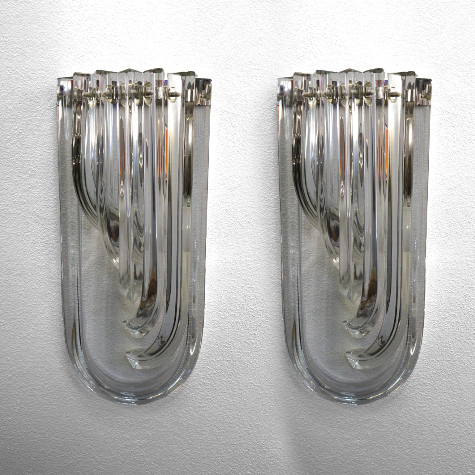 Carlo Nason Mid-Century Modern Crystal Pair of Murano Glass Wall Sconces, 1990 11