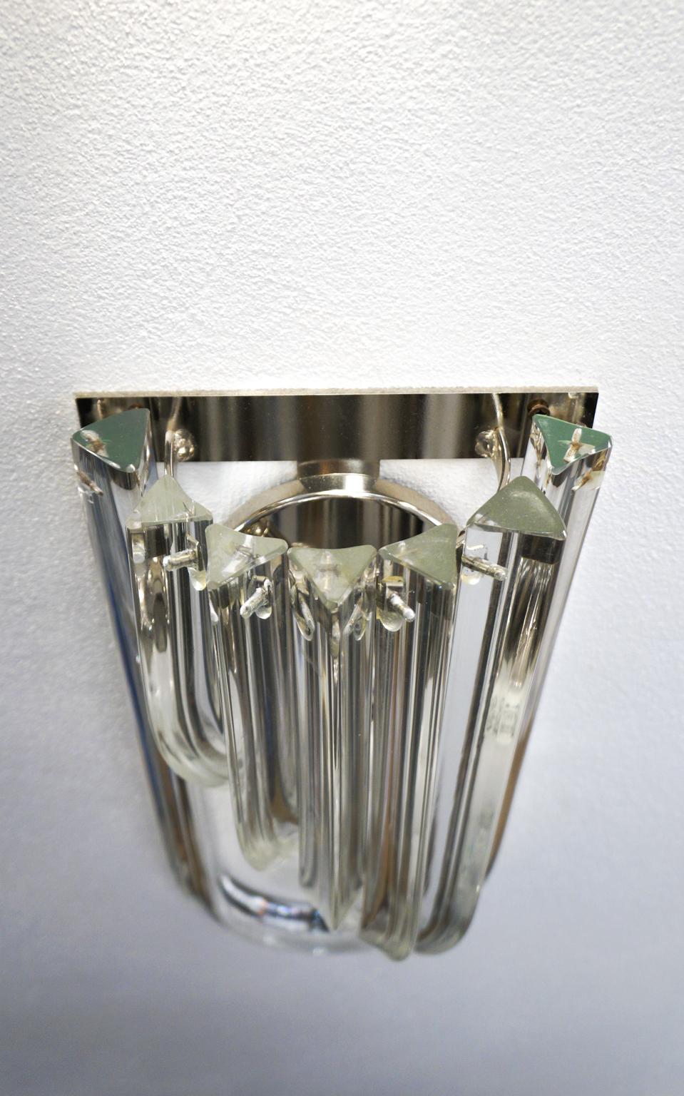 Italian Carlo Nason Mid-Century Modern Crystal Pair of Murano Glass Wall Sconces, 1990