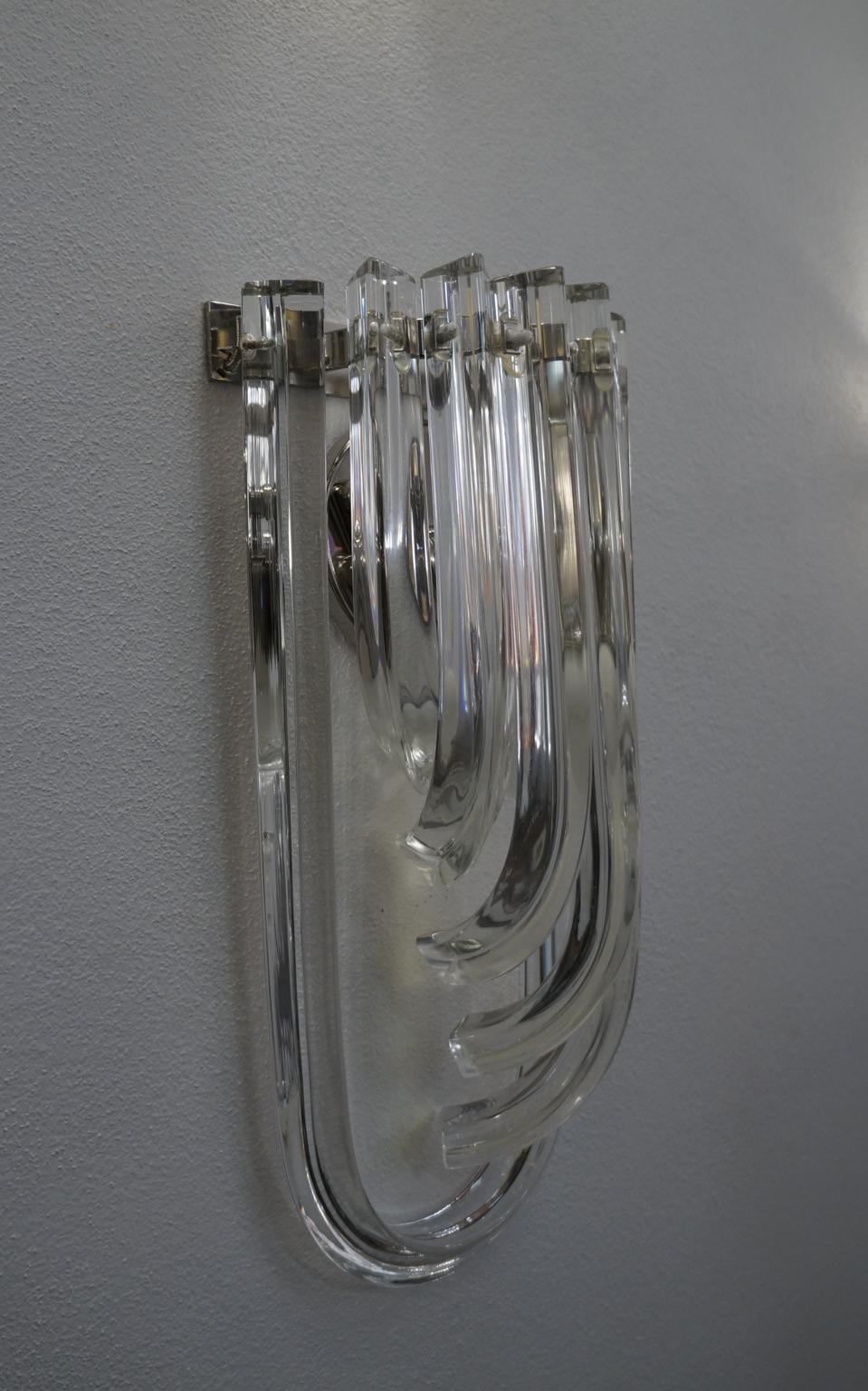 Hand-Crafted Carlo Nason Mid-Century Modern Crystal Pair of Murano Glass Wall Sconces, 1990