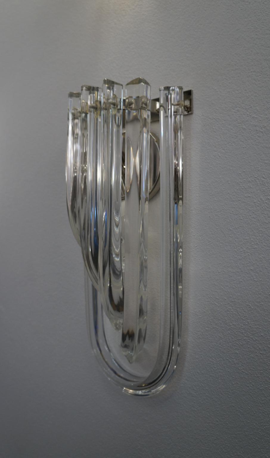 Late 20th Century Carlo Nason Mid-Century Modern Crystal Pair of Murano Glass Wall Sconces, 1990
