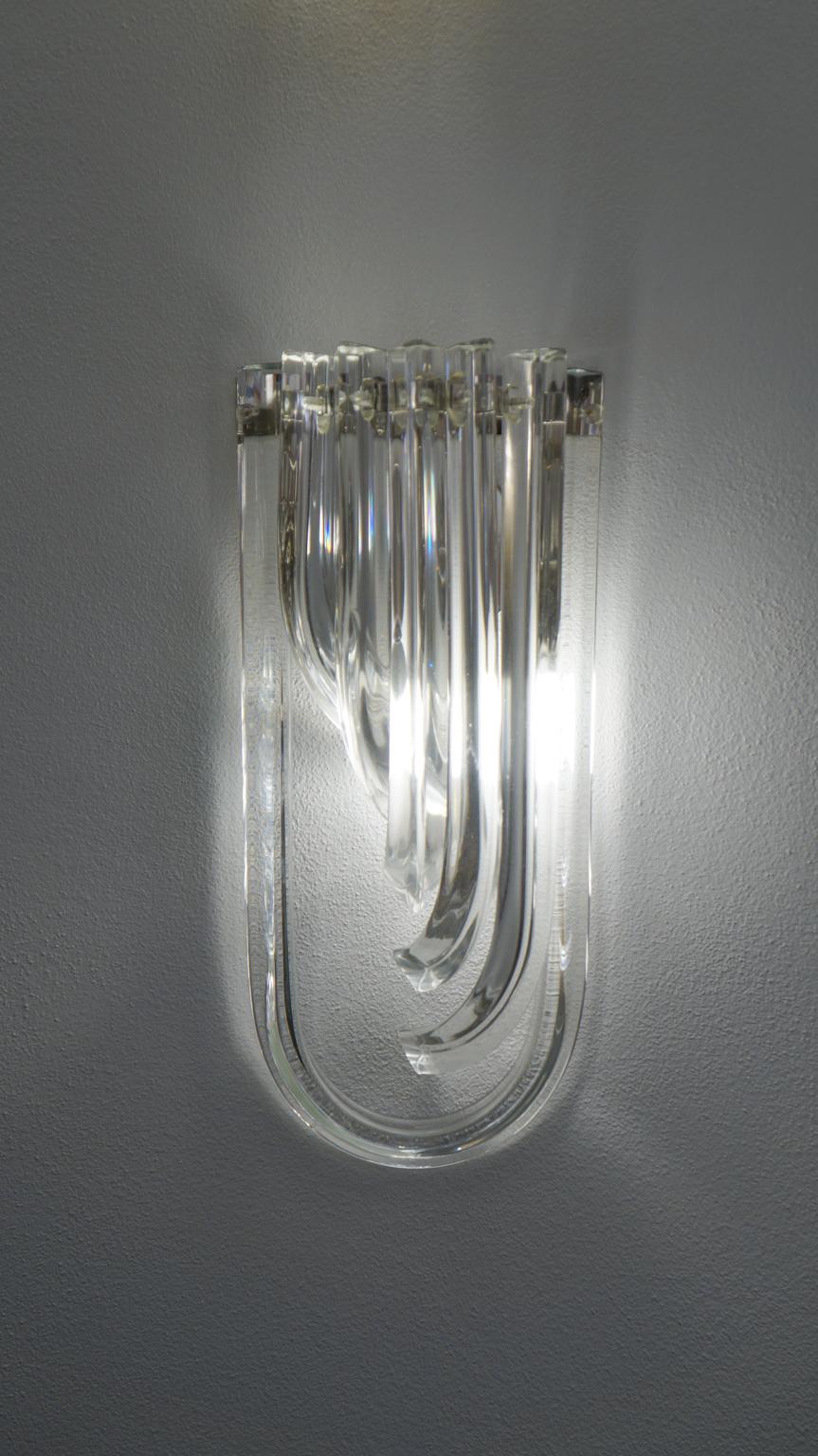 Carlo Nason Mid-Century Modern Crystal Pair of Murano Glass Wall Sconces, 1990 1