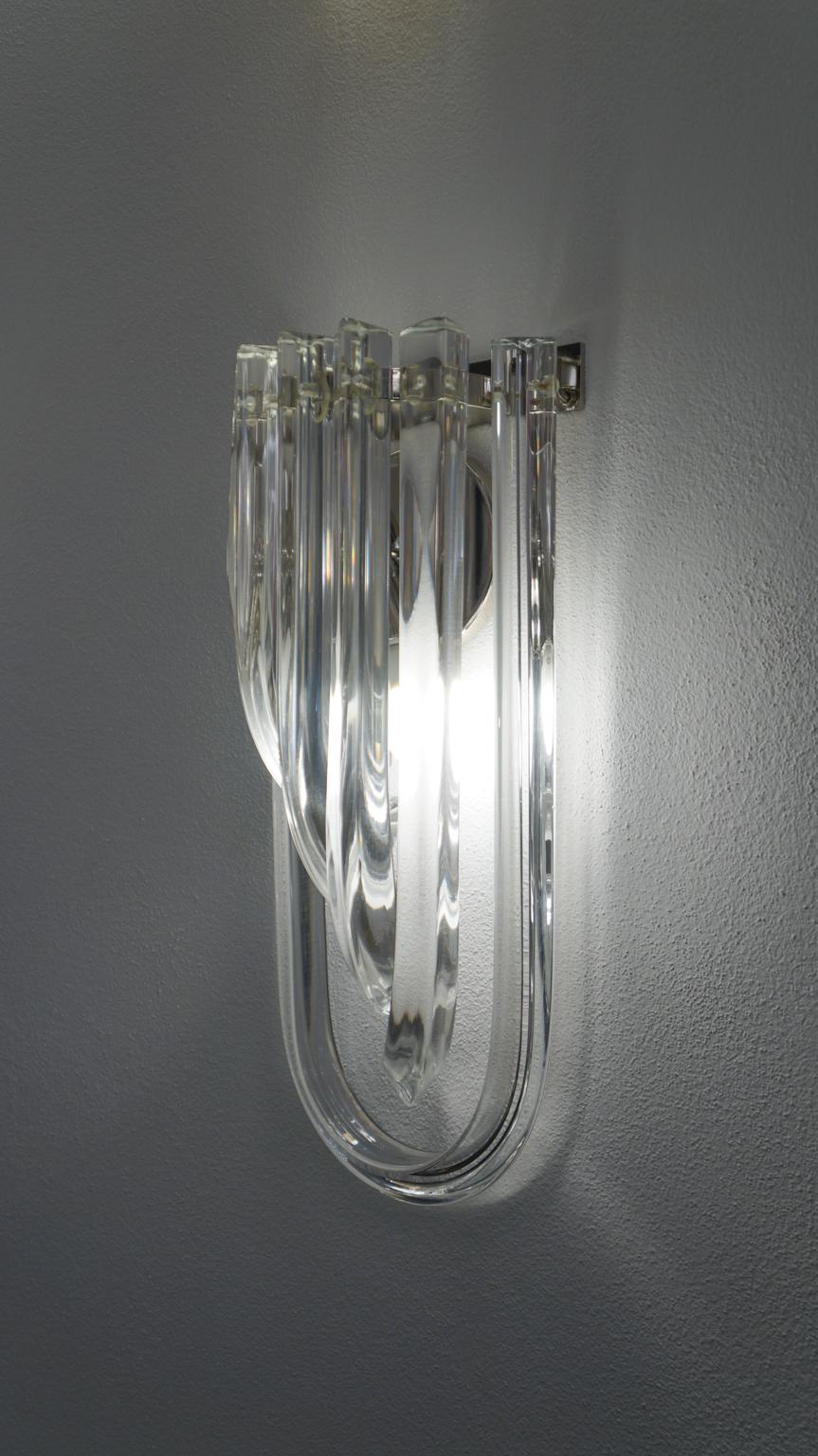 Carlo Nason Mid-Century Modern Crystal Pair of Murano Glass Wall Sconces, 1990 3