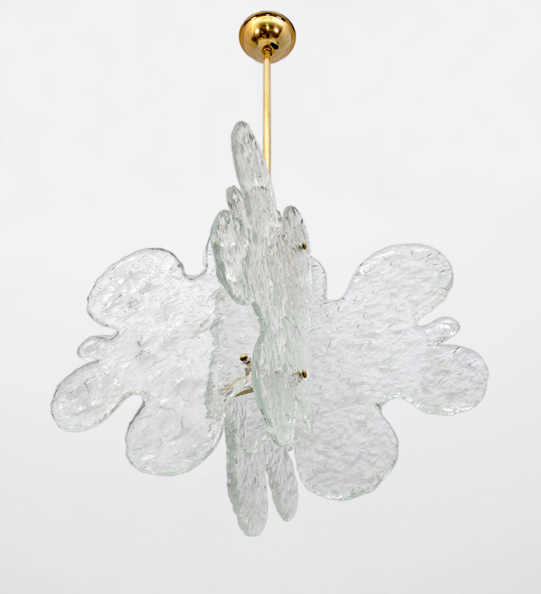 Brass Carlo Nason Mid-century Modern Italian Murano Glass Pendant for Mazzega, 1970s For Sale