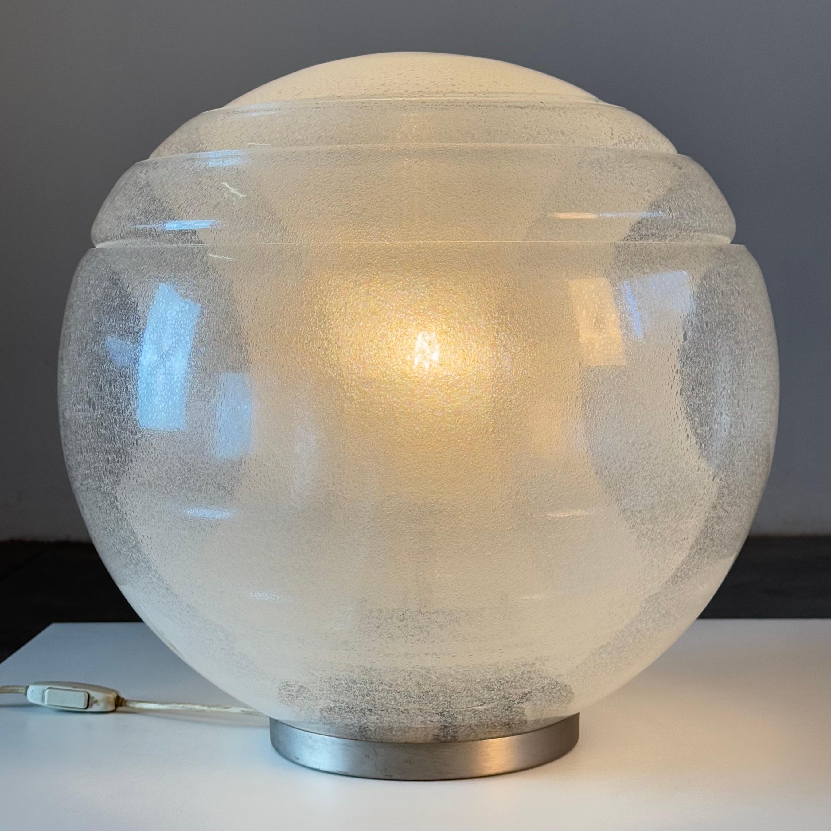 Metal Carlo Nason Model LT328 Italian Table Lamp, Pulegoso Glass, 1970s, Labeled For Sale