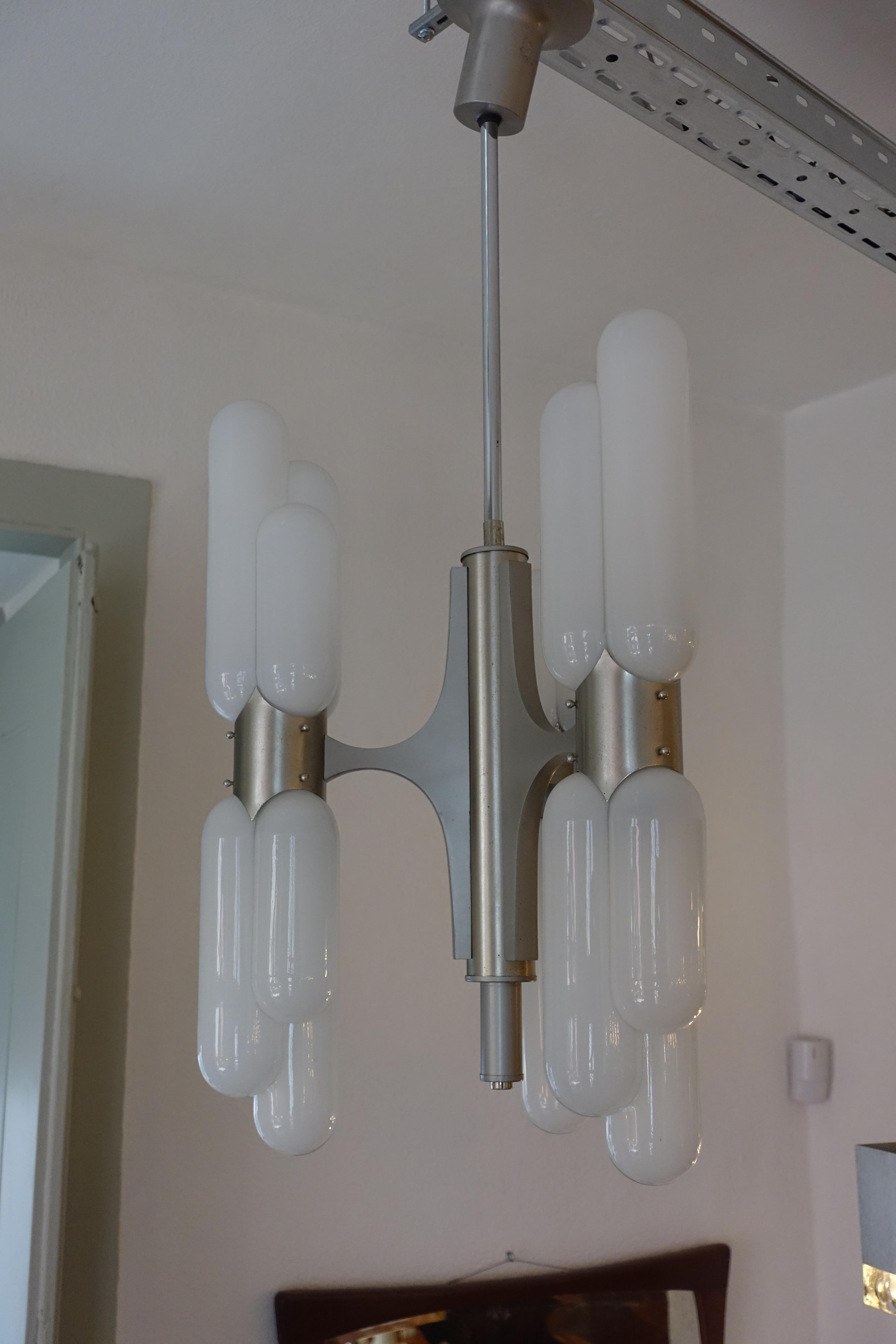 Carlo Nason Murano Glass and Aluminium Space Age Ceiling Lamp for Mazzega, 1960s In Excellent Condition In Lisboa, PT