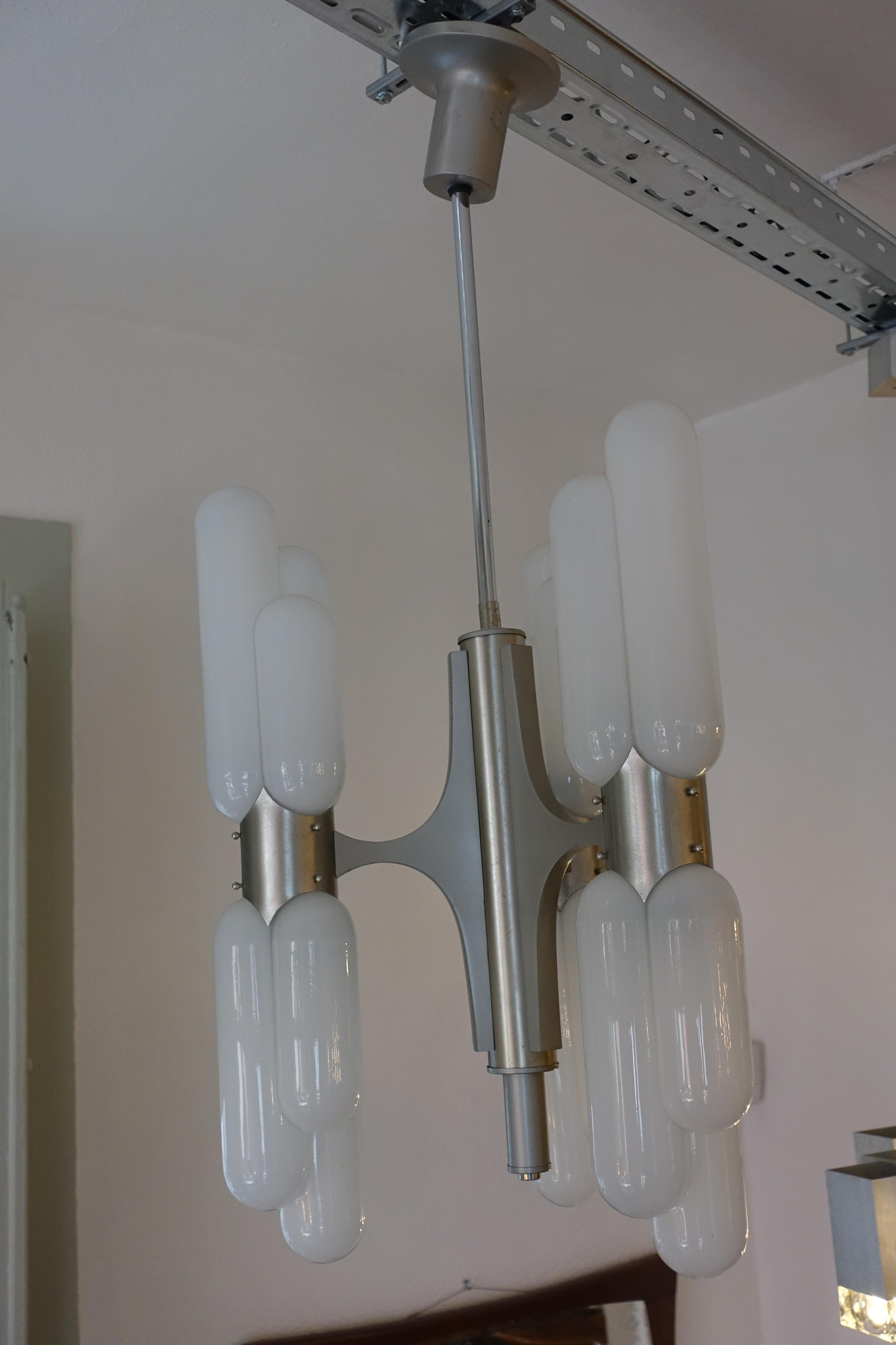 Mid-20th Century Carlo Nason Murano Glass and Aluminium Space Age Ceiling Lamp for Mazzega, 1960s