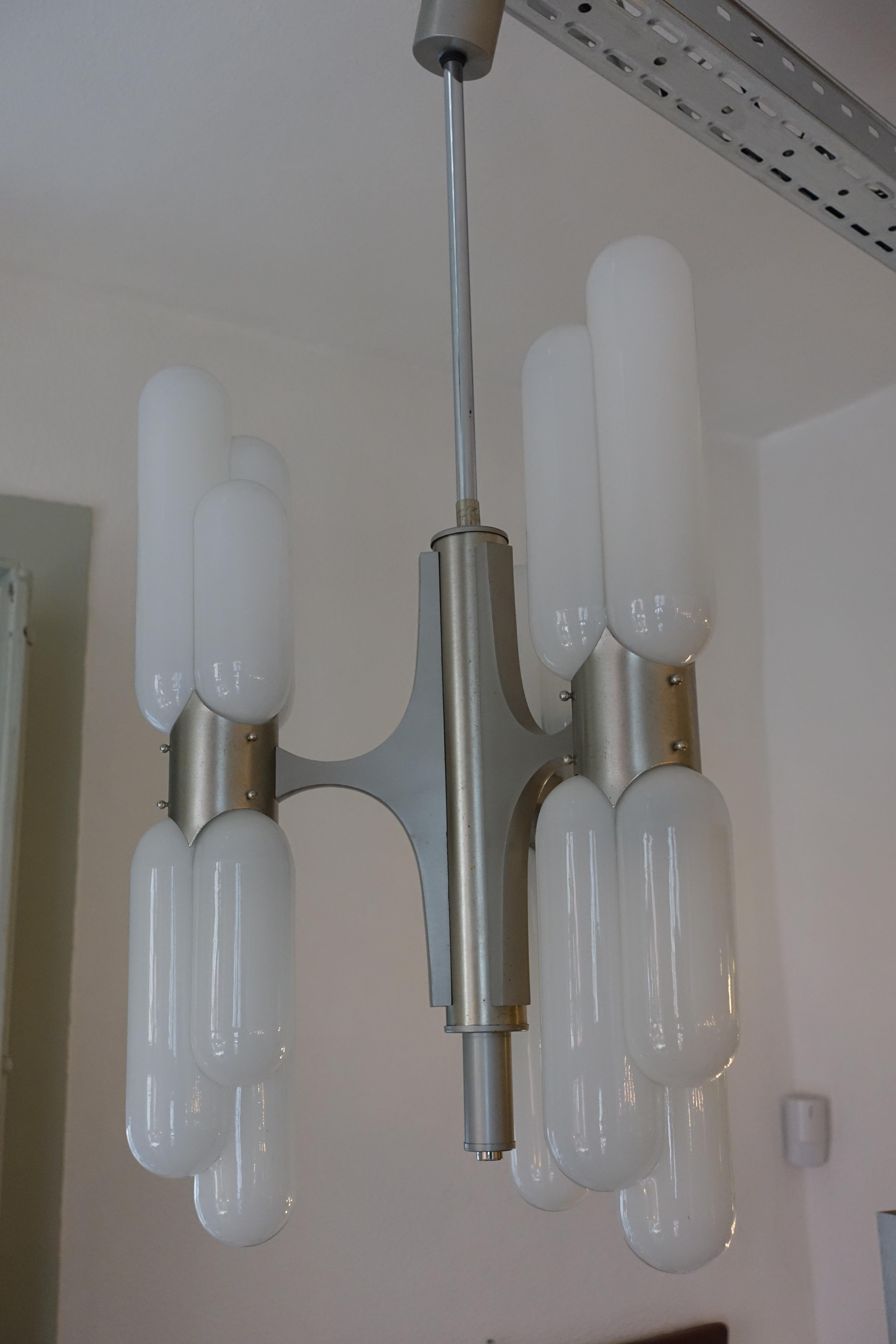 Carlo Nason Murano Glass and Aluminium Space Age Ceiling Lamp for Mazzega, 1960s 1