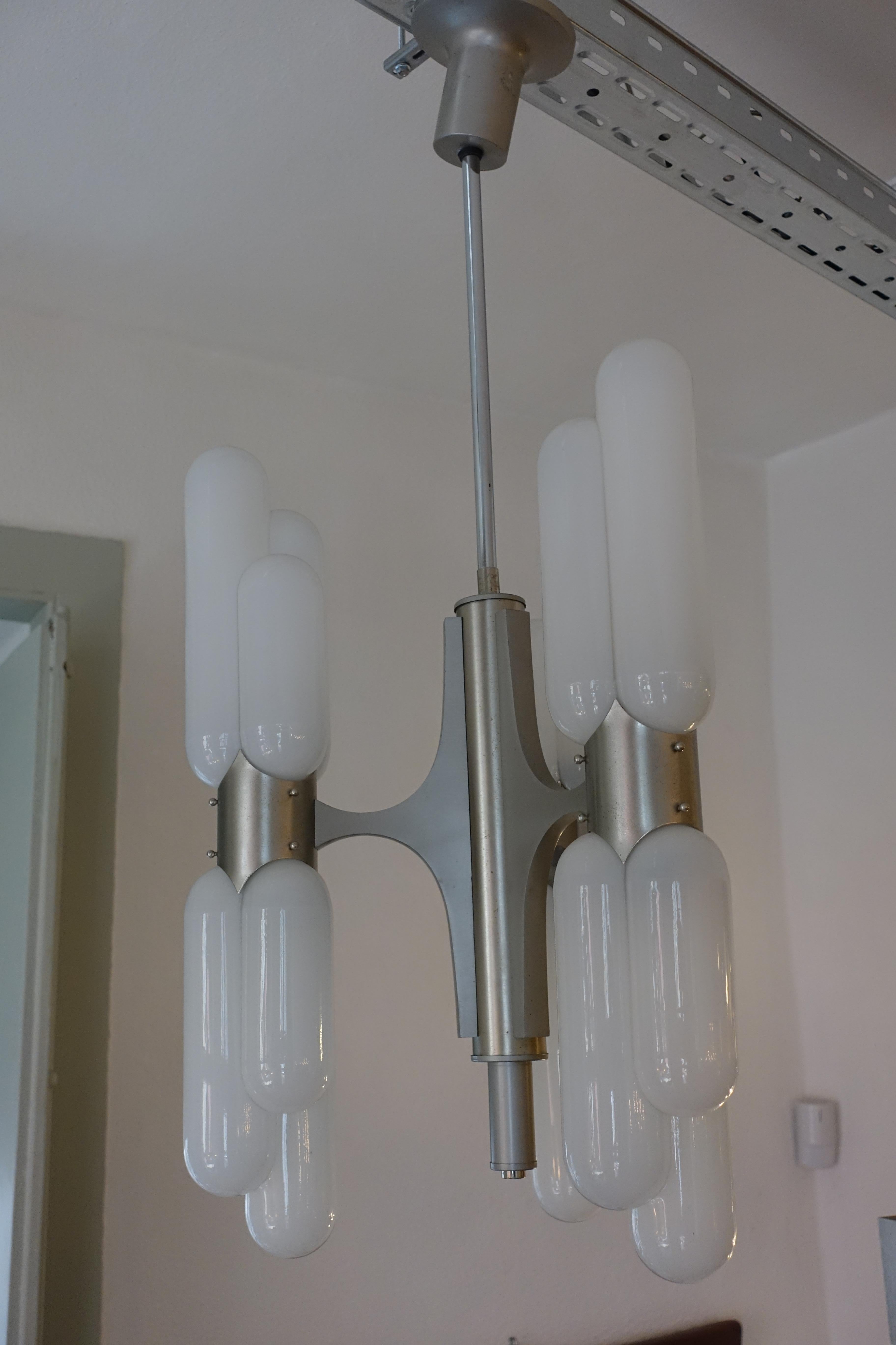 Carlo Nason Murano Glass and Aluminium Space Age Ceiling Lamp for Mazzega, 1960s 2
