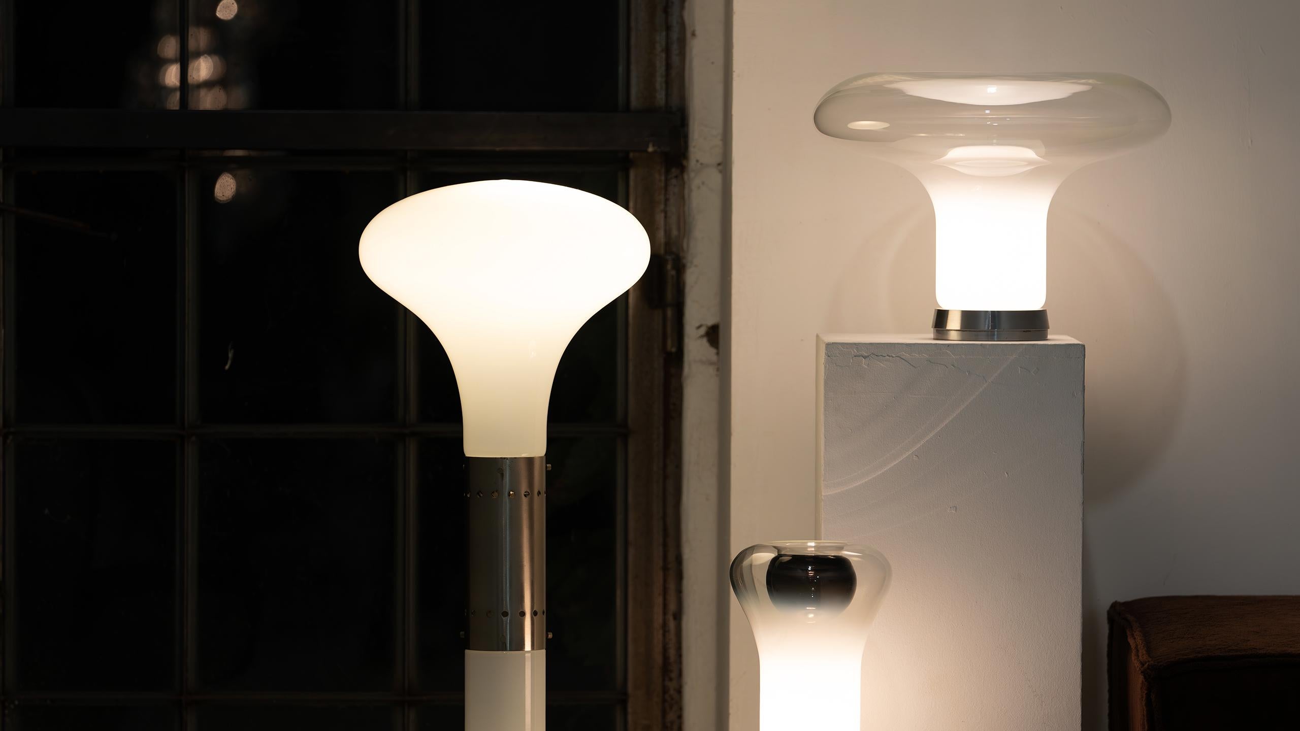 Italian Carlo Nason Murano Glass & Chrome Soffiato Floor Lamp by Mazzega 1962 Italy