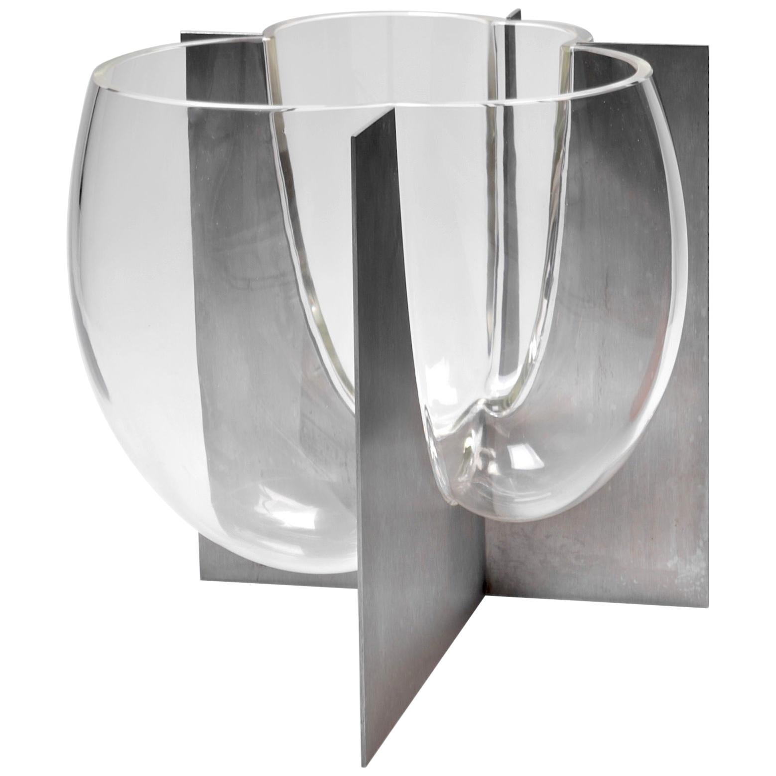 Carlo Nason Murano Glass Vase Set in Steel