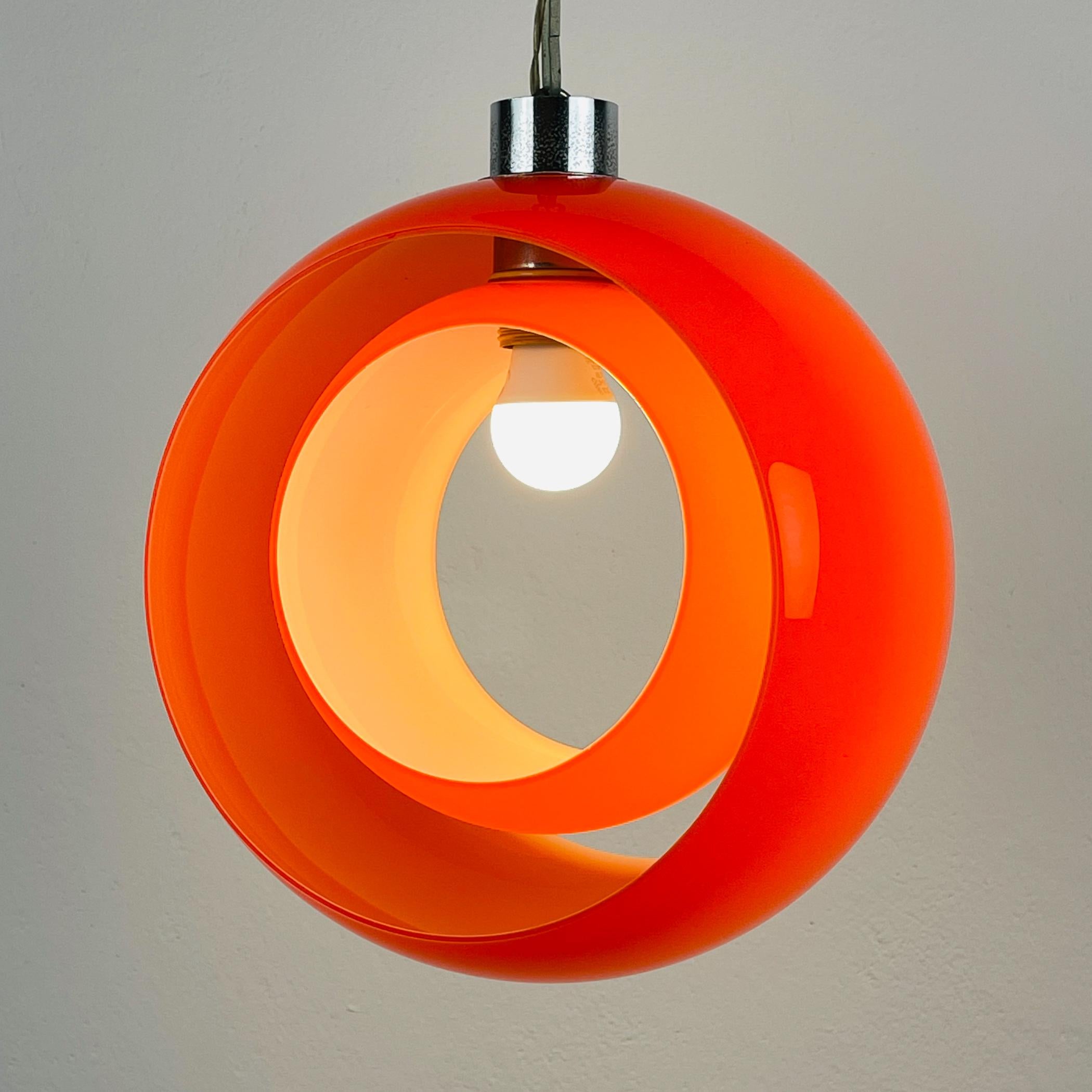 Mid-century orange murano pendant lamp Eclisse by Carlo Nason made in Italy in the 1960s.
Named 