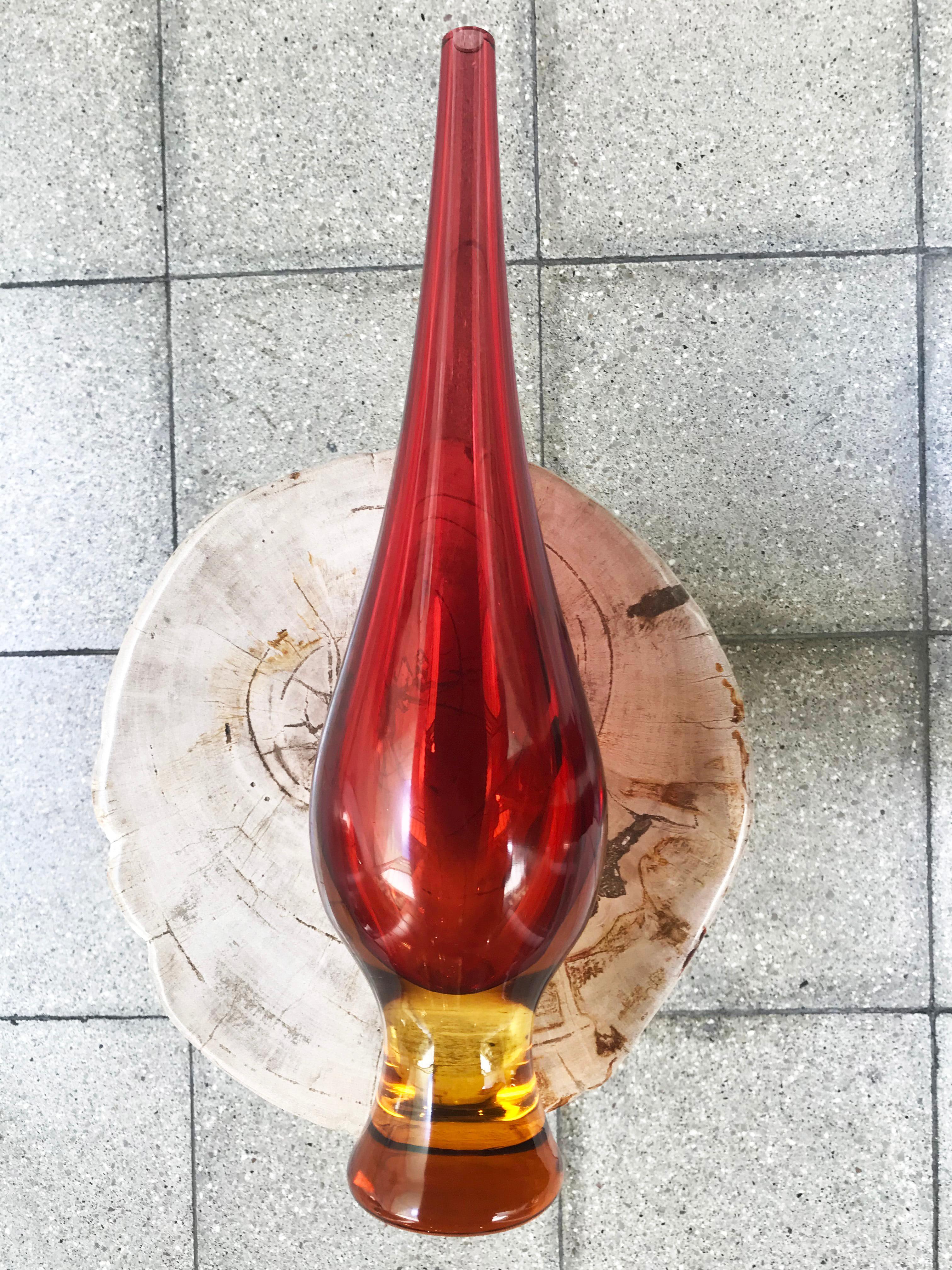 Carlo Nason, Murano Vase, Red Amber Transparent Glass, circa 1960 In Good Condition For Sale In Saint Ouen, FR