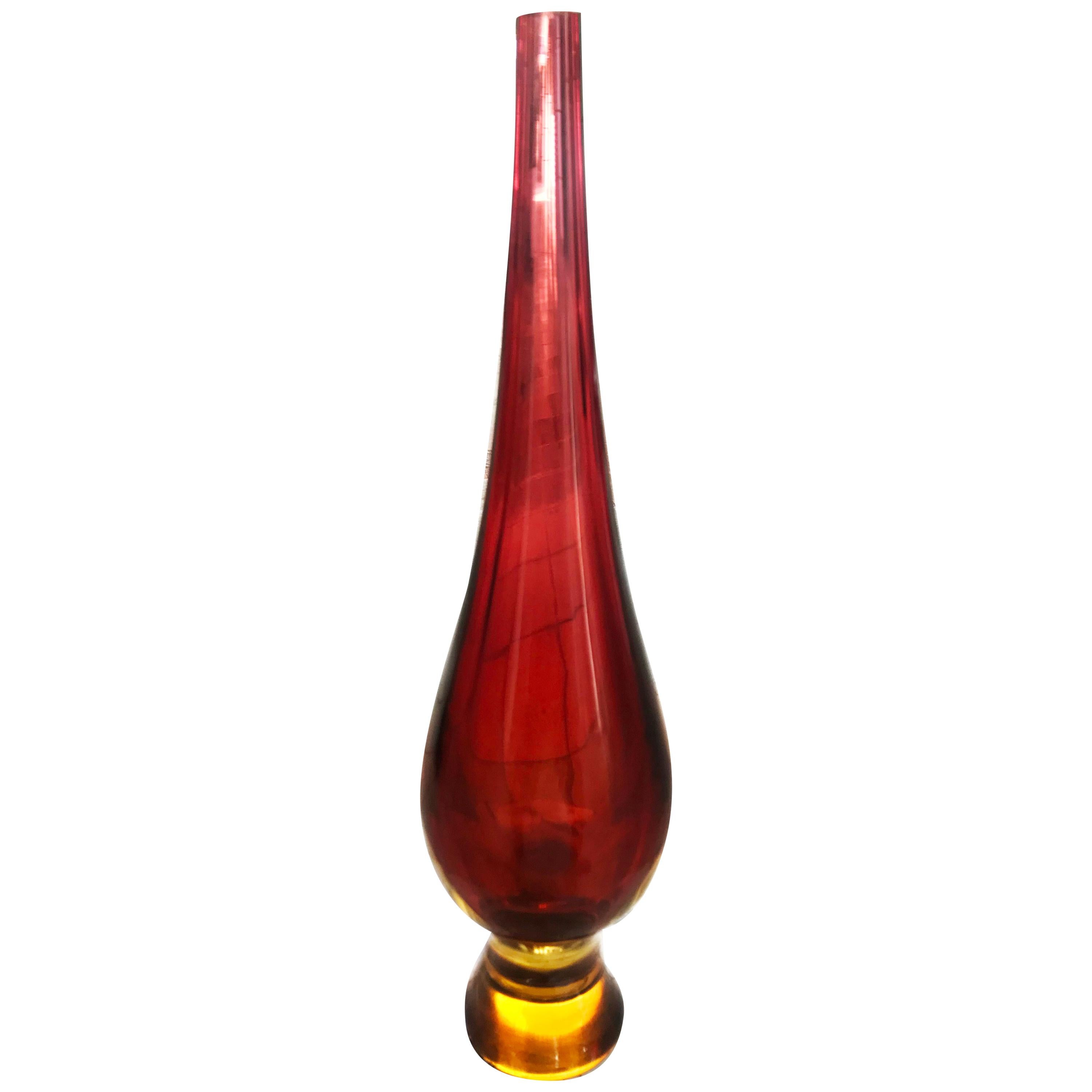 Carlo Nason:: Murano-Vase:: Rotes:: bernsteinfarbenes:: transparentes Glas:: um 1960