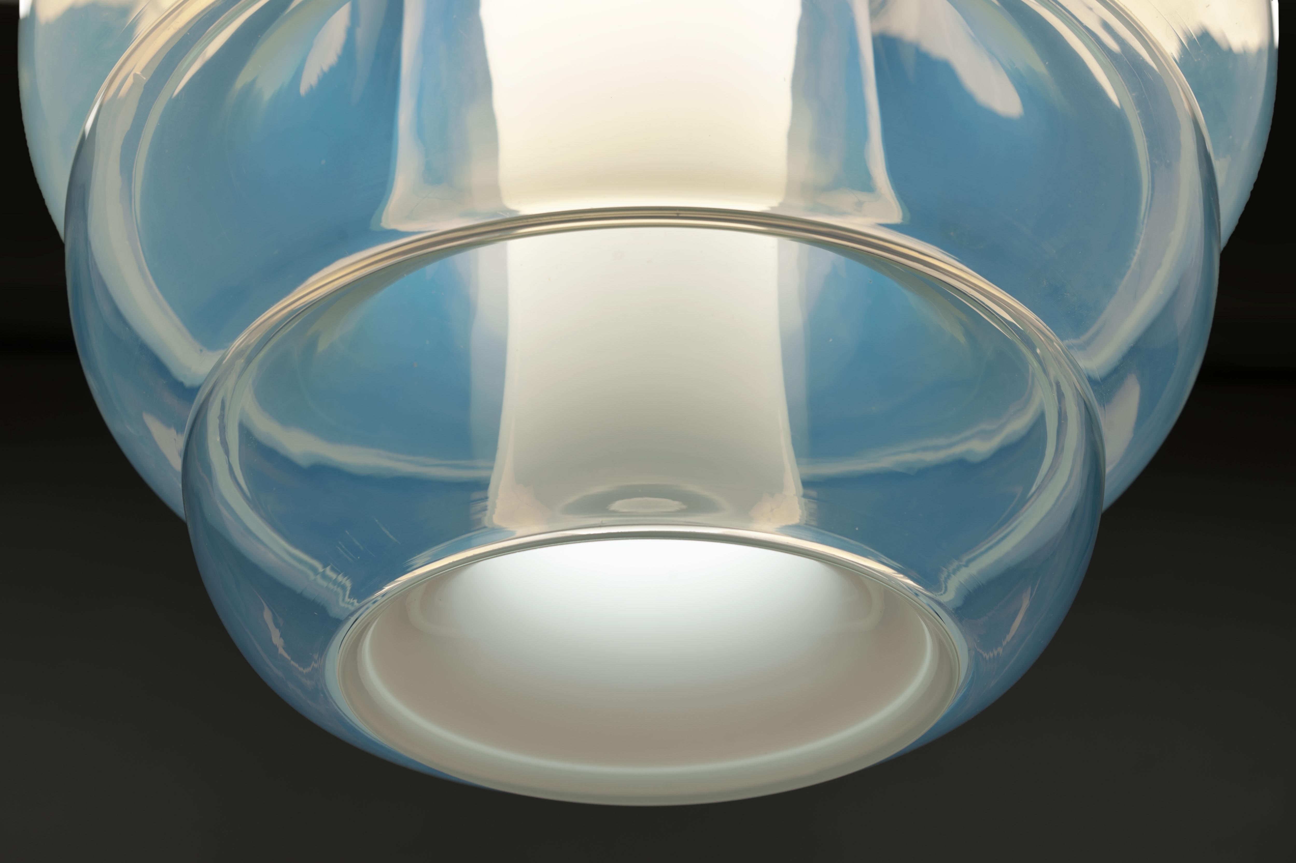 Metal Carlo Nason Opalescent Glass Pendant by Mazzega, Murano