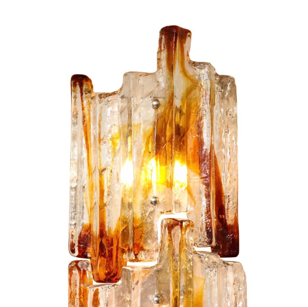 Carlo Nason Pair of  Amber and Clear Murano Ice-Glass Sconces 1960's In Good Condition For Sale In New York, NY