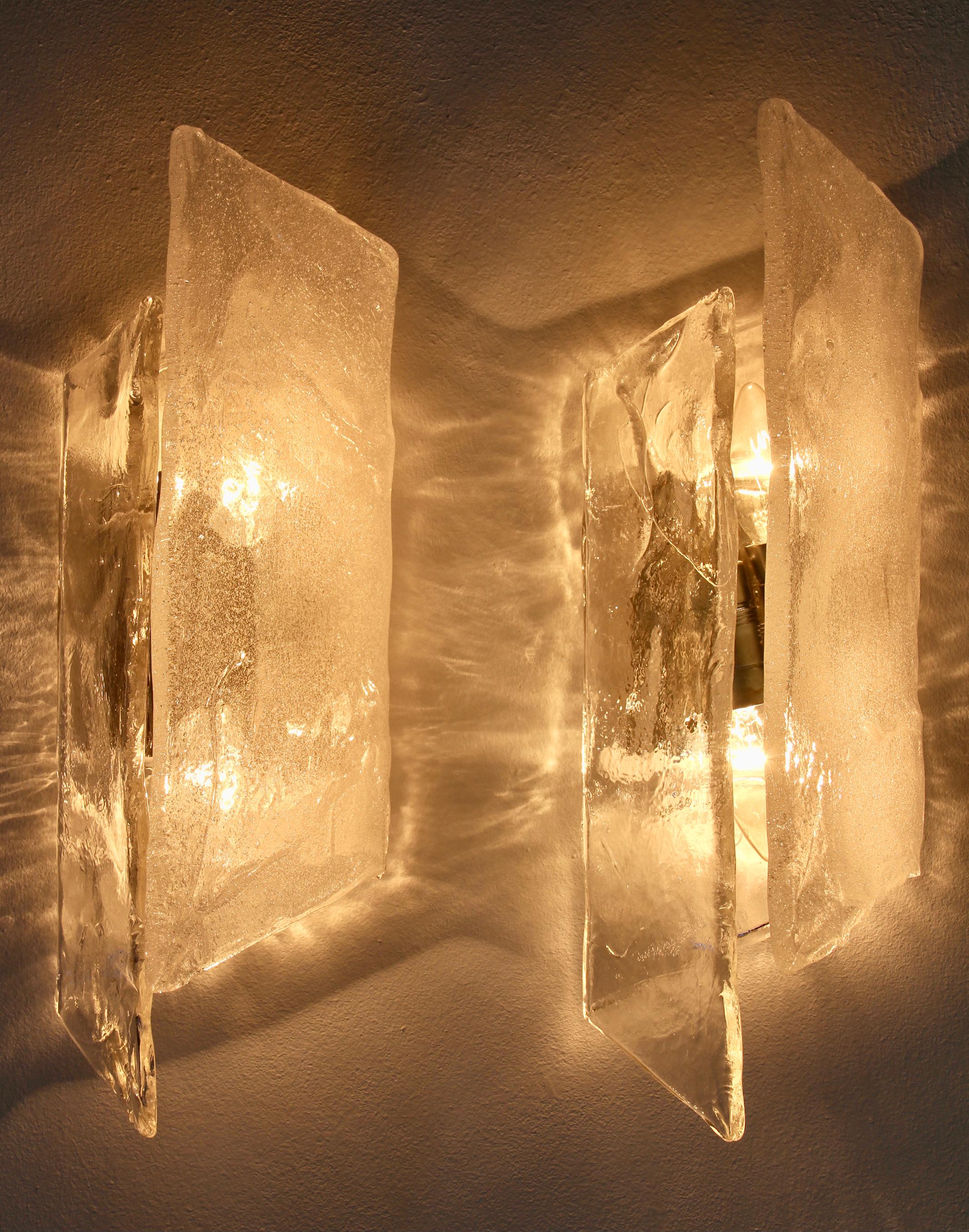 Mid-Century Modern Carlo Nason Pair of Kalmar Mid-Century Murano Glass Wall Lights or Sconces 1970s For Sale