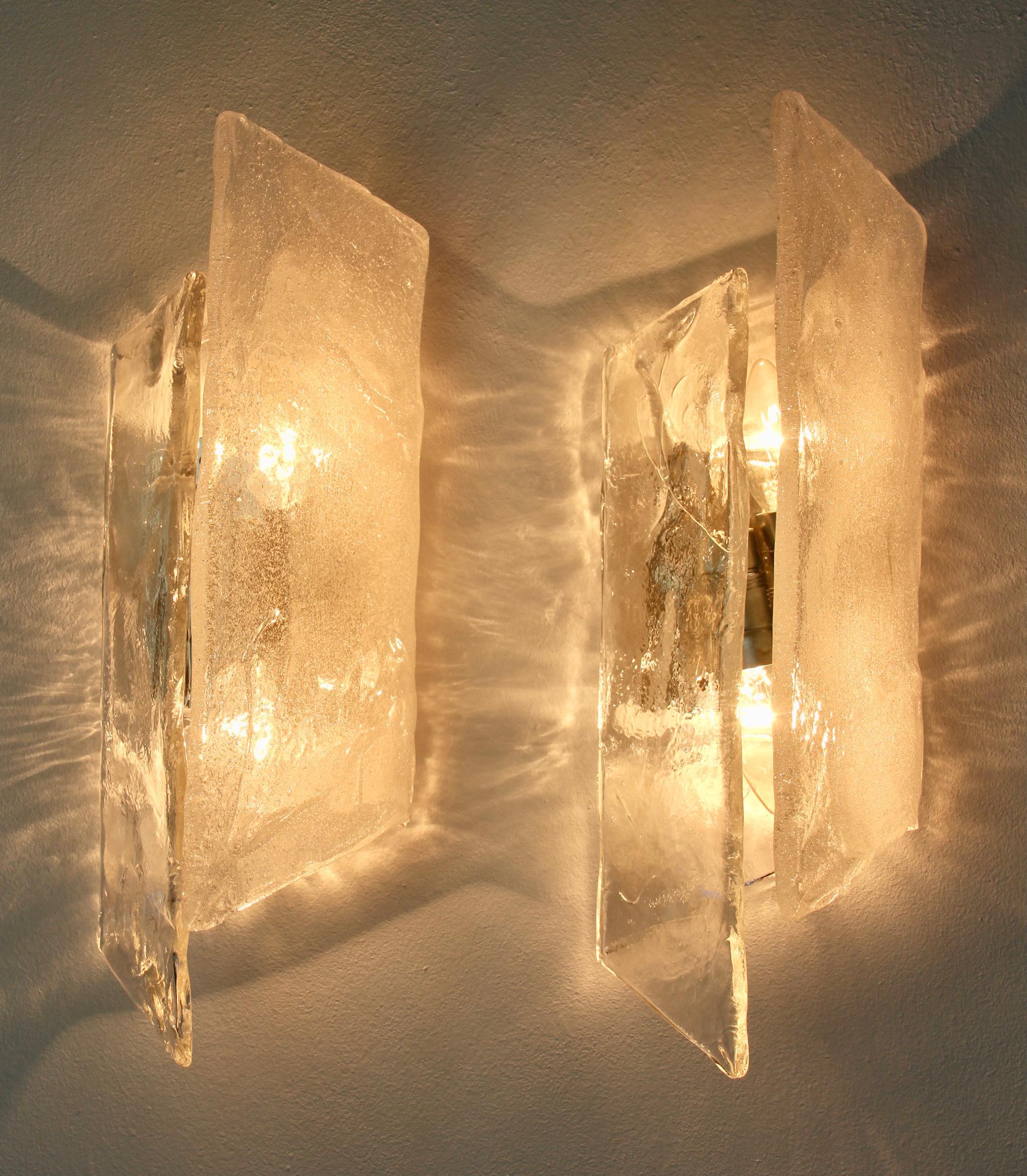 Austrian Carlo Nason Pair of Kalmar Mid-Century Murano Glass Wall Lights or Sconces 1970s For Sale