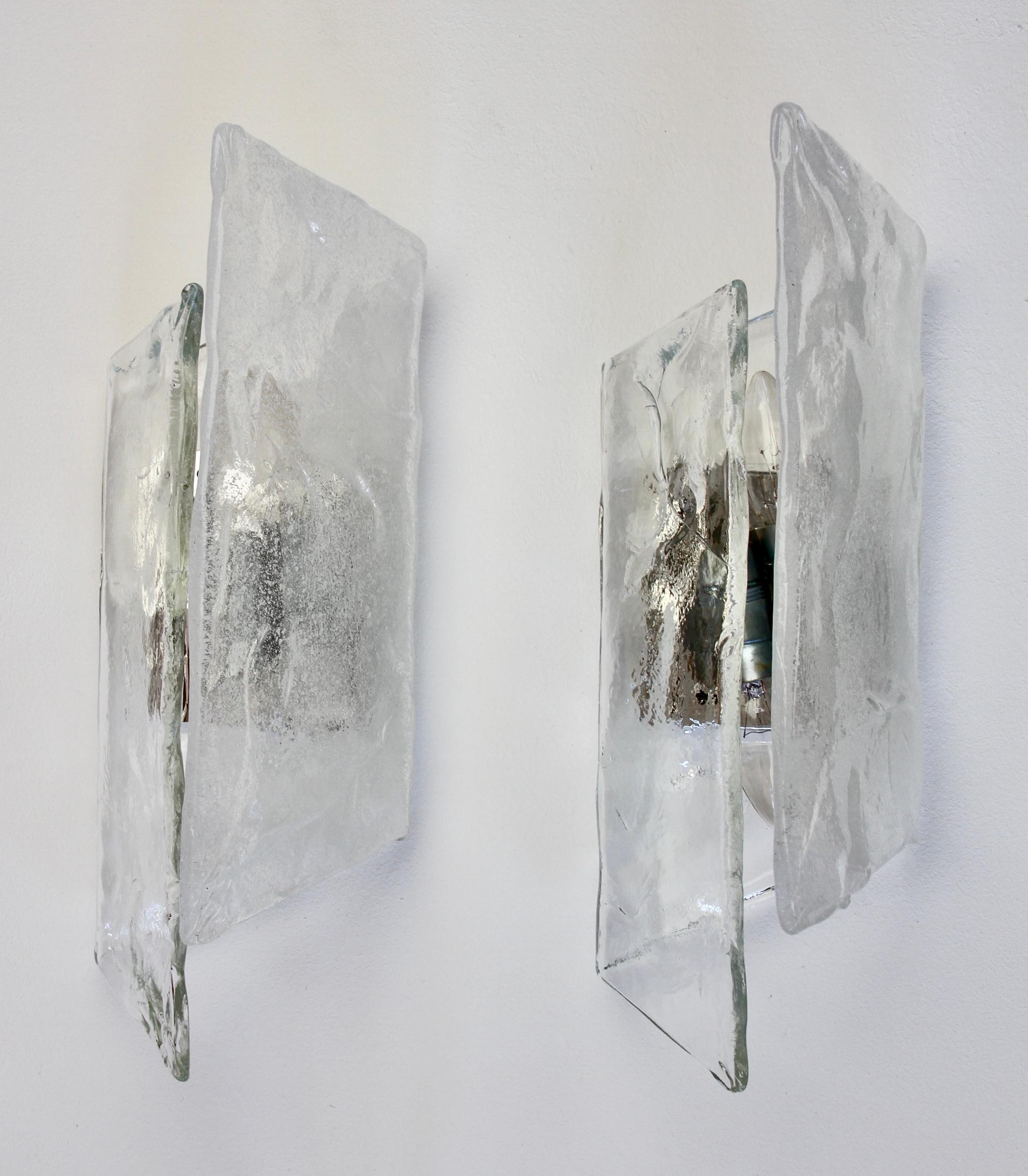 Polished Carlo Nason Pair of Kalmar Mid-Century Murano Glass Wall Lights or Sconces 1970s For Sale