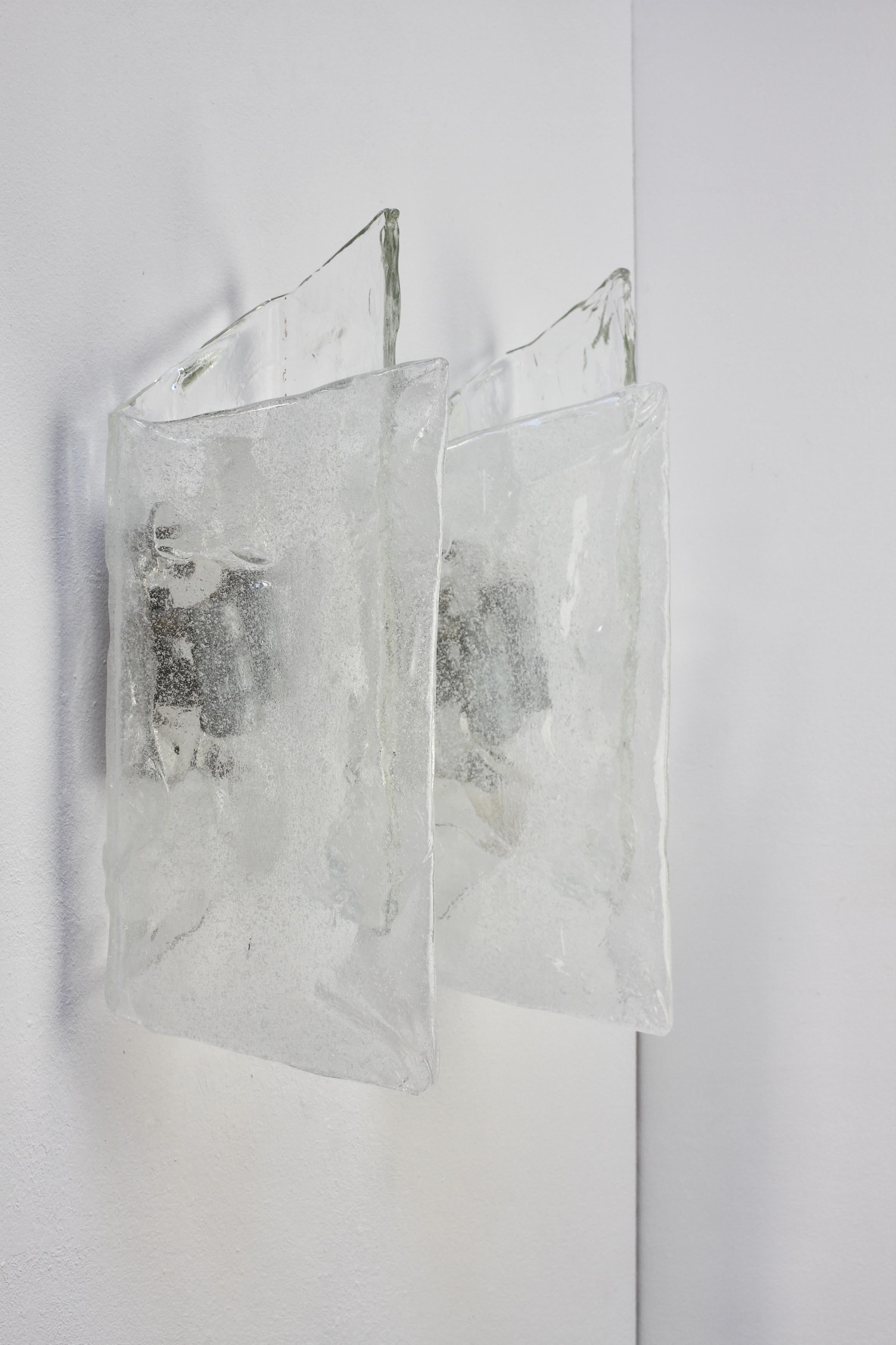 Carlo Nason Pair or Kalmar Mid-Century Murano Glass Wall Lights or Sconces 1970s For Sale 2