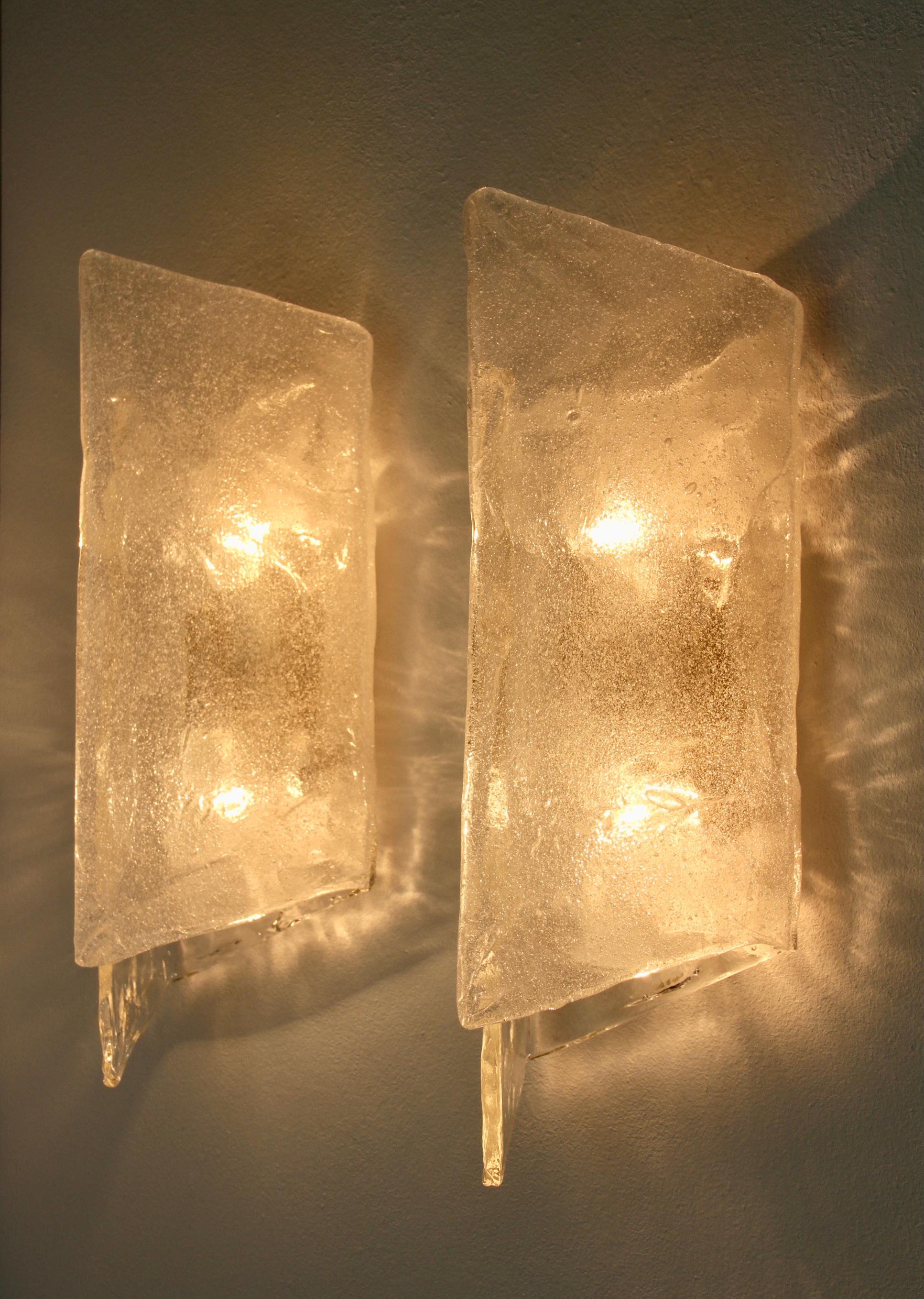 Carlo Nason Pair or Kalmar Mid-Century Murano Glass Wall Lights or Sconces 1970s For Sale 5