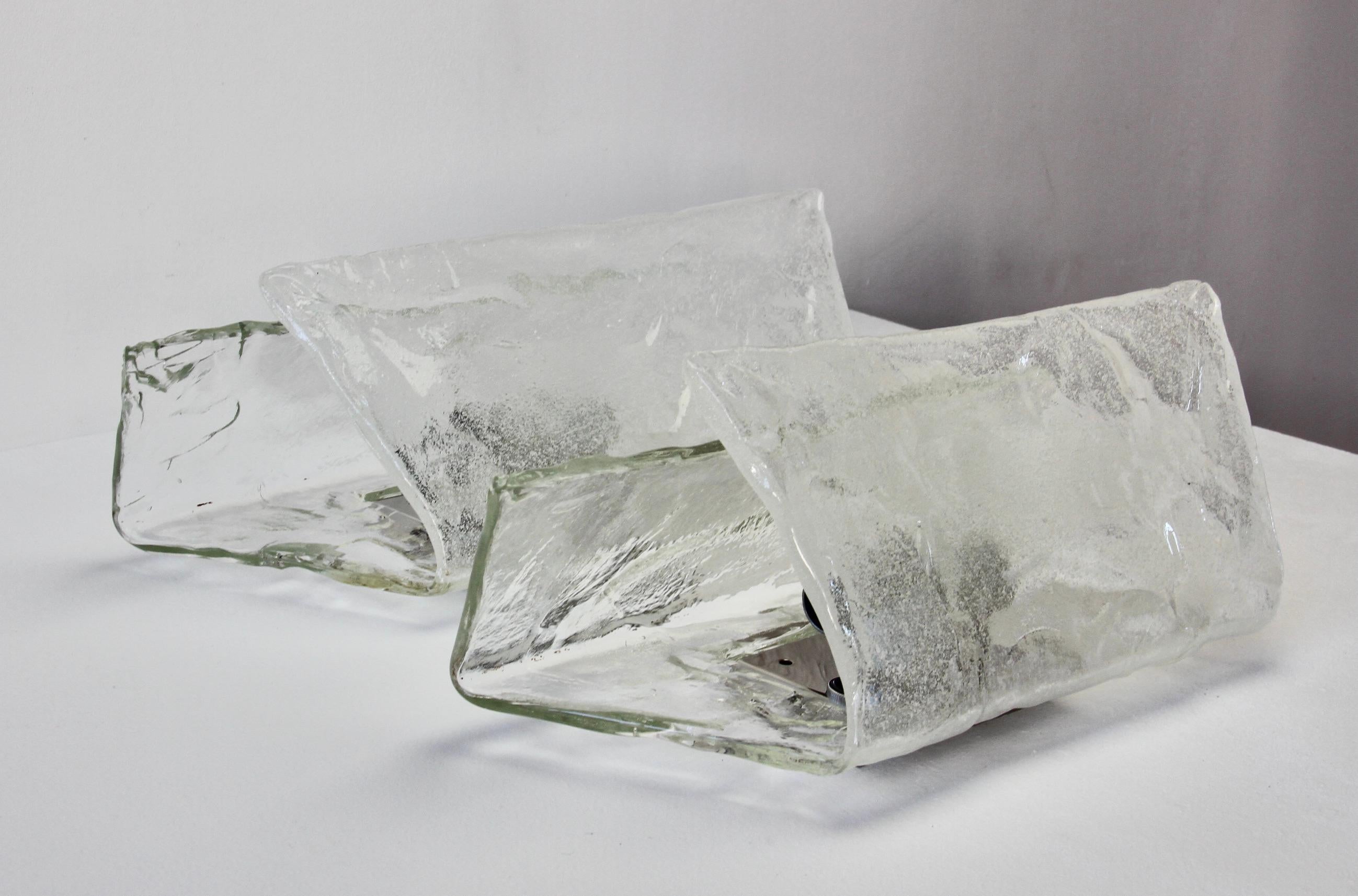 Carlo Nason Pair or Kalmar Mid-Century Murano Glass Wall Lights or Sconces 1970s For Sale 8