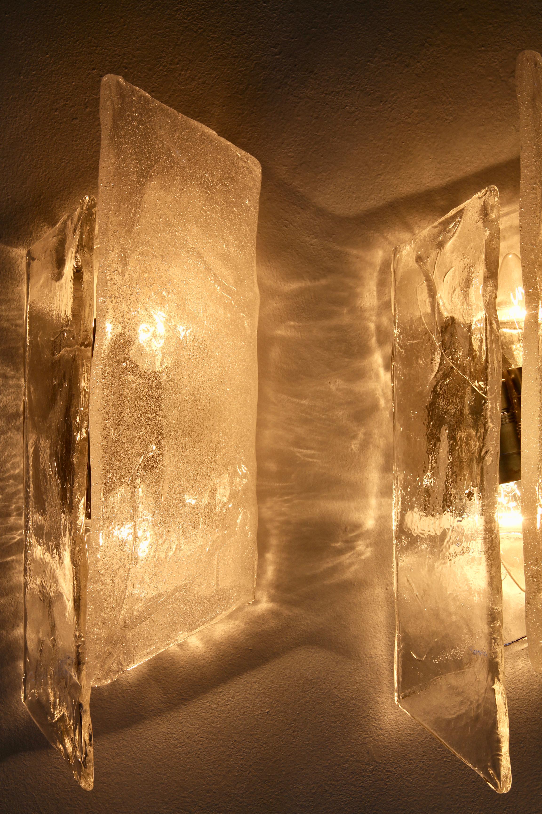 Austrian Carlo Nason Pair or Kalmar Mid-Century Murano Glass Wall Lights or Sconces 1970s For Sale