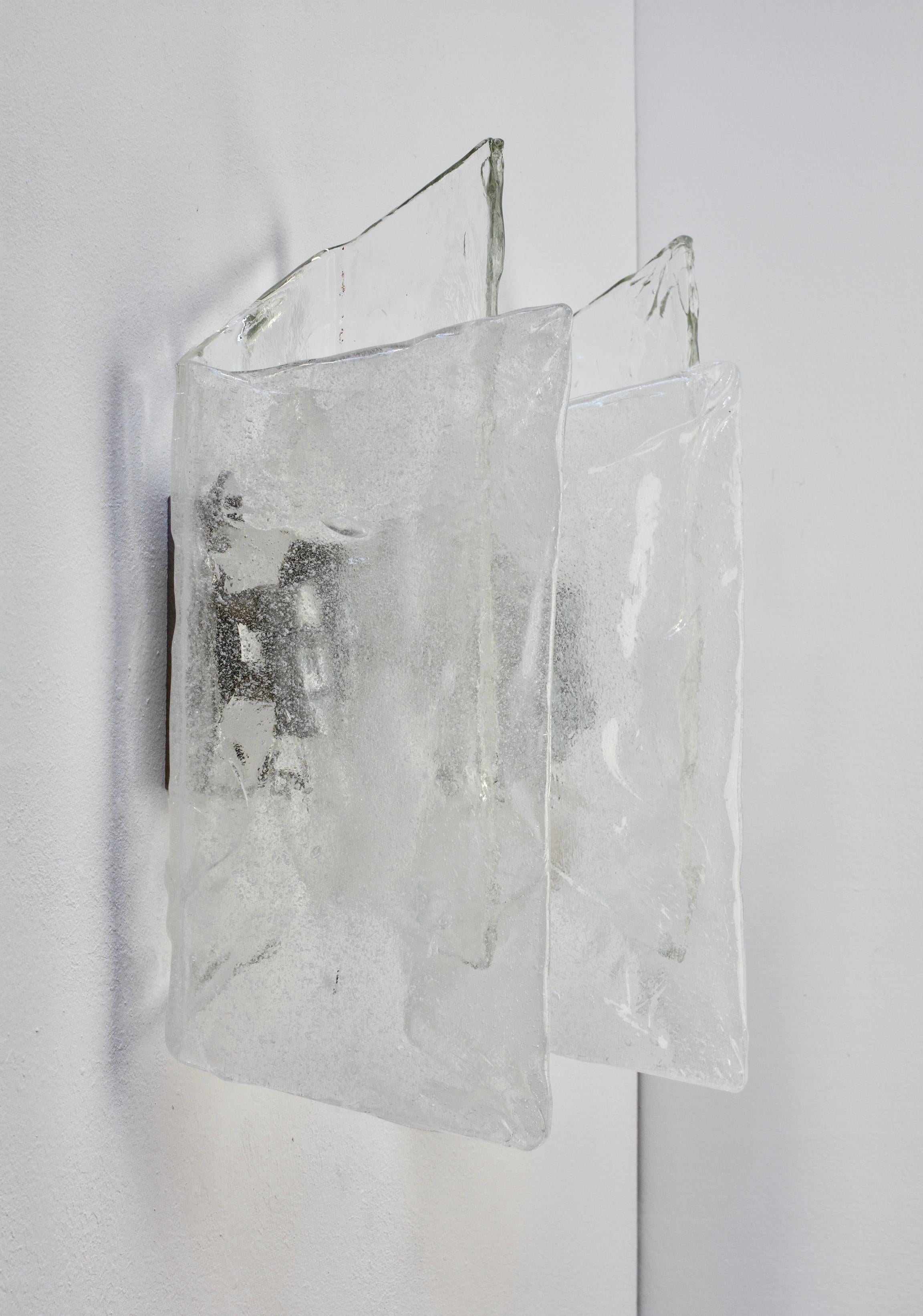 20th Century Carlo Nason Pair or Kalmar Mid-Century Murano Glass Wall Lights or Sconces 1970s For Sale