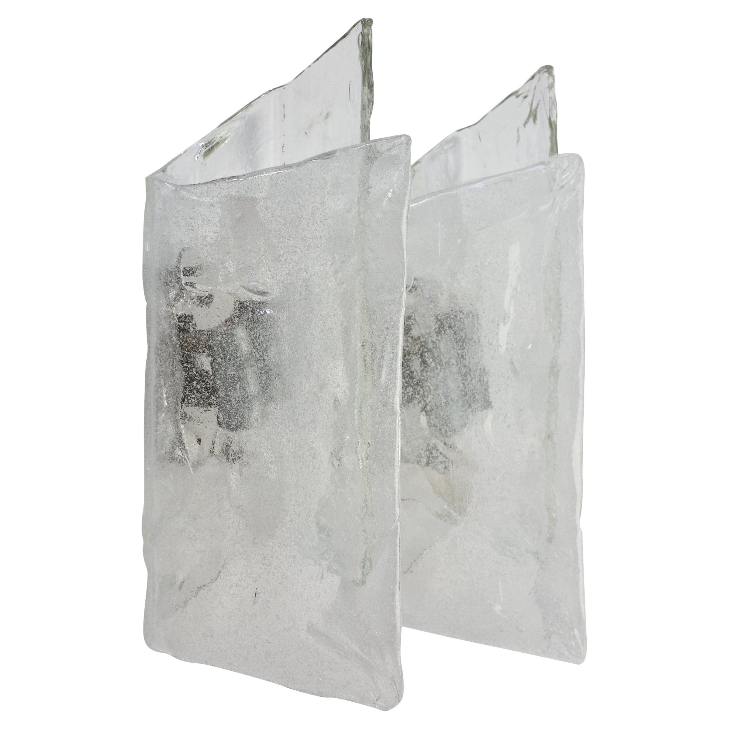 Pareja de apliques o lámparas de pared de cristal de Murano Carlo Nason o Kalmar de mediados de siglo 1970