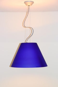 Carlo Nason Pendant Light Murano Hand Blown Glass Satin Blue with White Interior