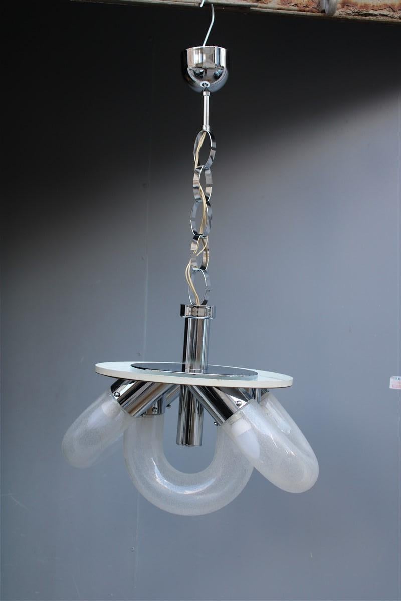 Carlo Nason per Mazzega Lampadario Pop Art Pulegoso 1970 Metallo cromato in vendita 3