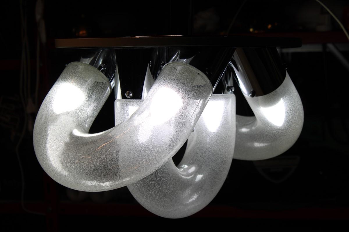 Vetro di Murano Carlo Nason per Mazzega Lampadario Pop Art Pulegoso 1970 Metallo cromato in vendita