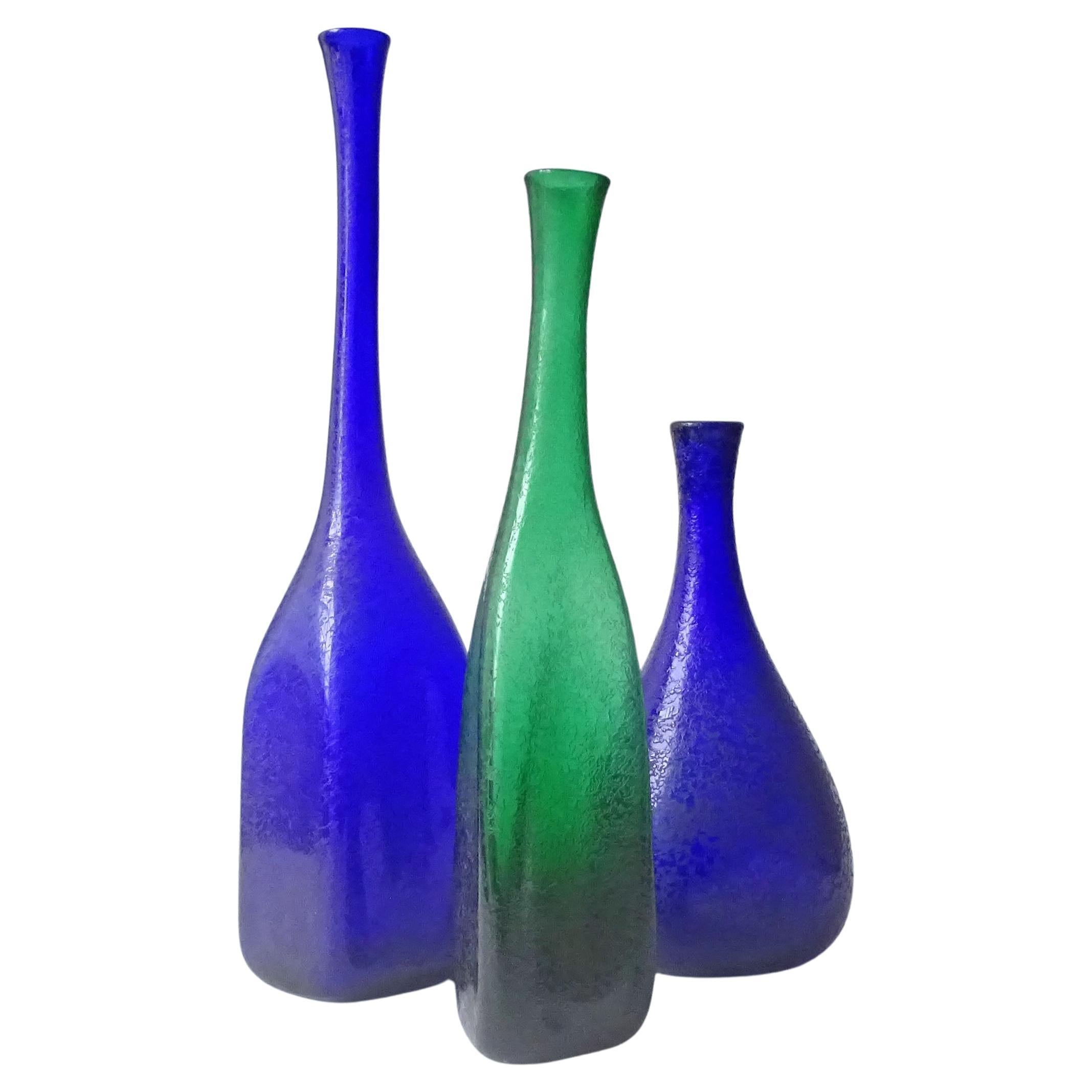 Carlo Nason set of three corroso Murano glass vases for Nason Moretti For Sale