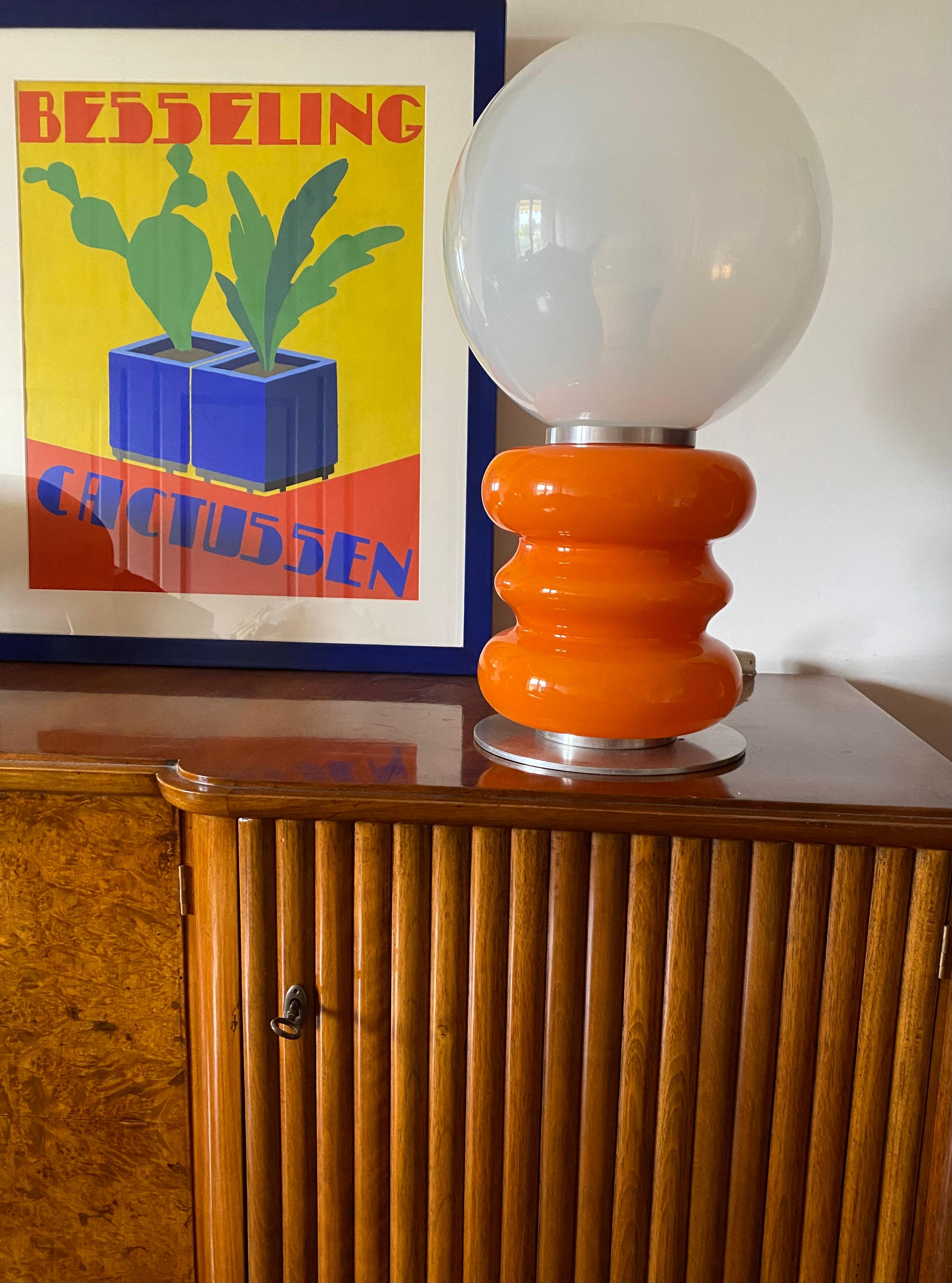 Carlo Nason, lampe de table en verre de Murano orange de l'ère spatiale, AV Mazzega, 1970 en vente 6