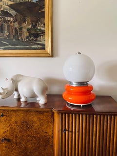 Carlo Nason, Space Age Orange Murano Glass Table Lamp, Av Mazzega, 1970s